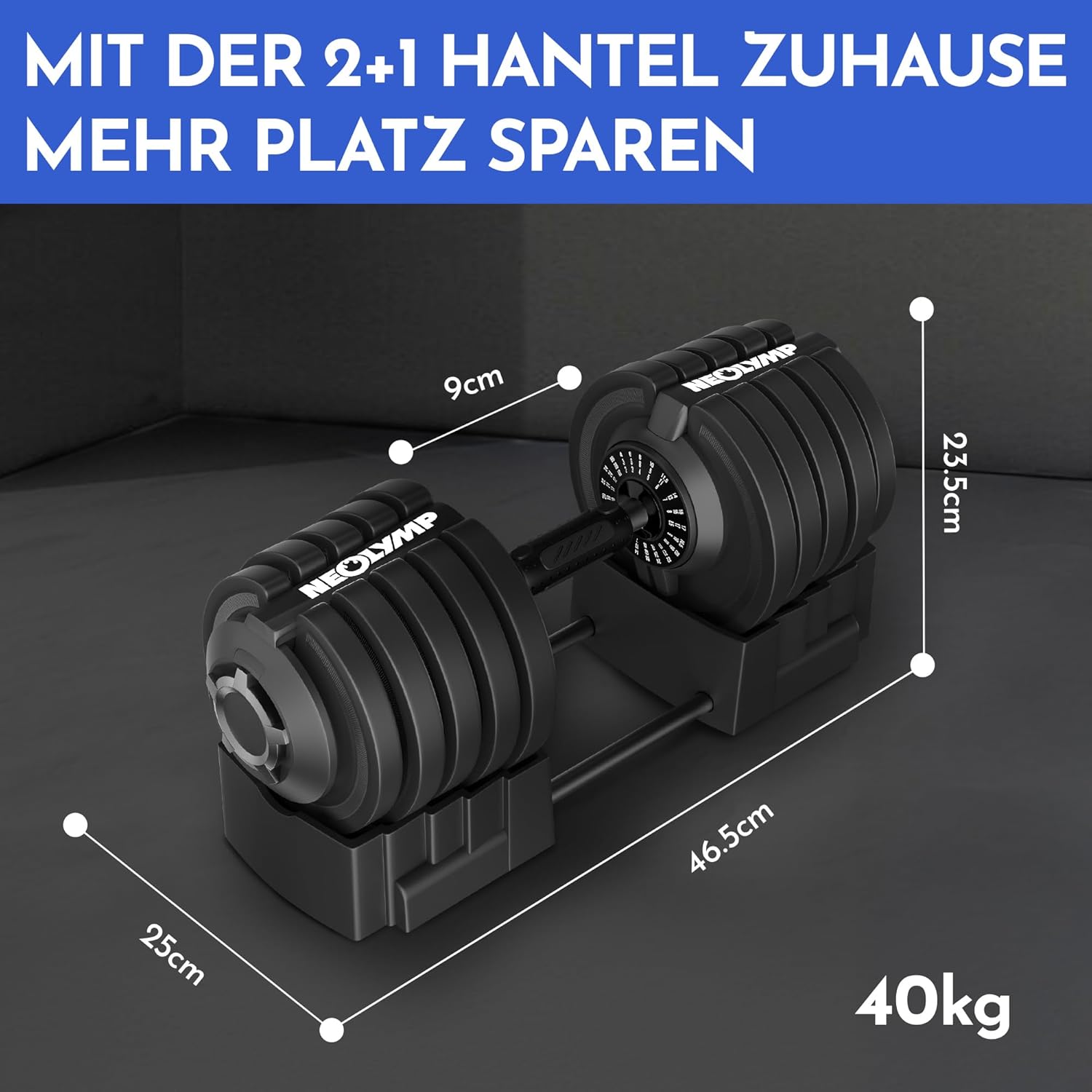 NEOLYMP Hantel verstellbar 40 kg – 12 Gewichtsstufen mit Drehgriff – Hantel ergonomisch, rutschfest und platzsparend – verstellbare Hanteln für Damen und Herren – Hanteln mit Gewichten – Bild 2