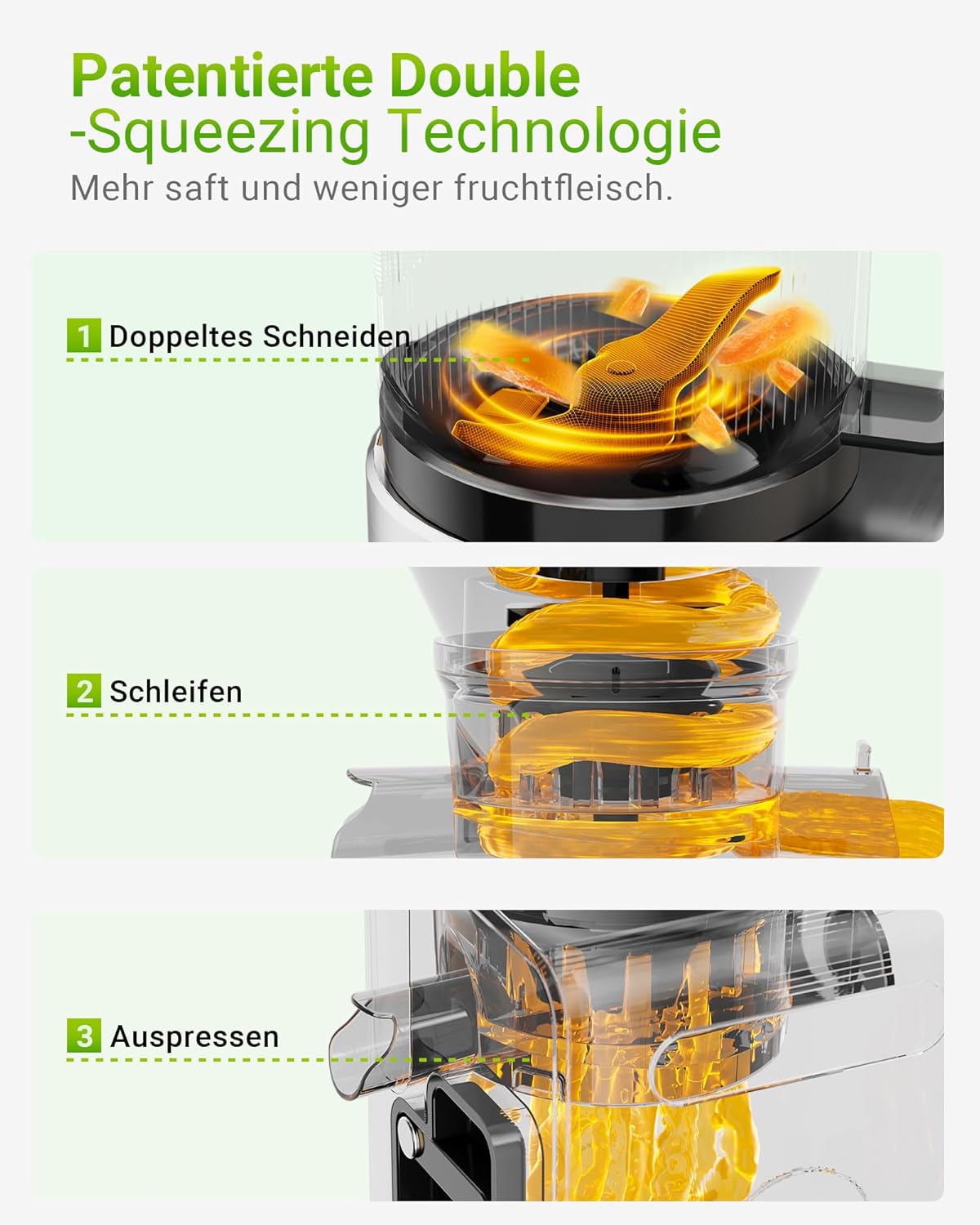 TUUMIIST Slow Juicer mit 150 mm extra großem Einfüllschacht, Entsafter Gemüse und Obst, Testsieger, anwendbarer Entsafter für ganzes Obst und Gemüse, BPA-frei, glänzendes Schwarz – Bild 6