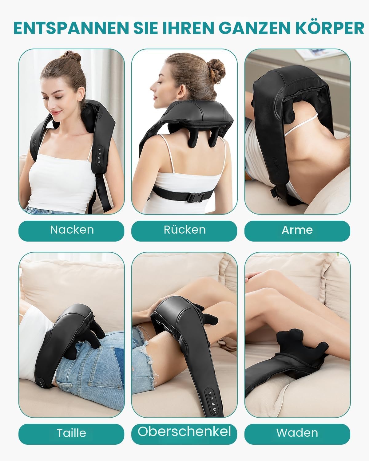 Nekteck Nackenmassagegeräte Kabellos, Schultermassagegerät mit Wärme, 6D Deep Tissue Shiatsu Elektrische Rückenmassagegeräte gegen Muskelschmerzen für Zuhause, Büro und Auto, Schwarz – Bild 6