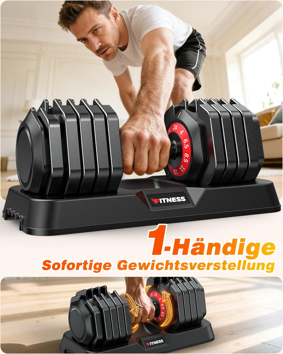 Rendpas verstellbares Hantelset | 5 & 10 Gewichtsstufen | 2–24,5 kg verstellbare Hanteln | Platzsparend für das Heim-Fitnessstudio – Bild 2