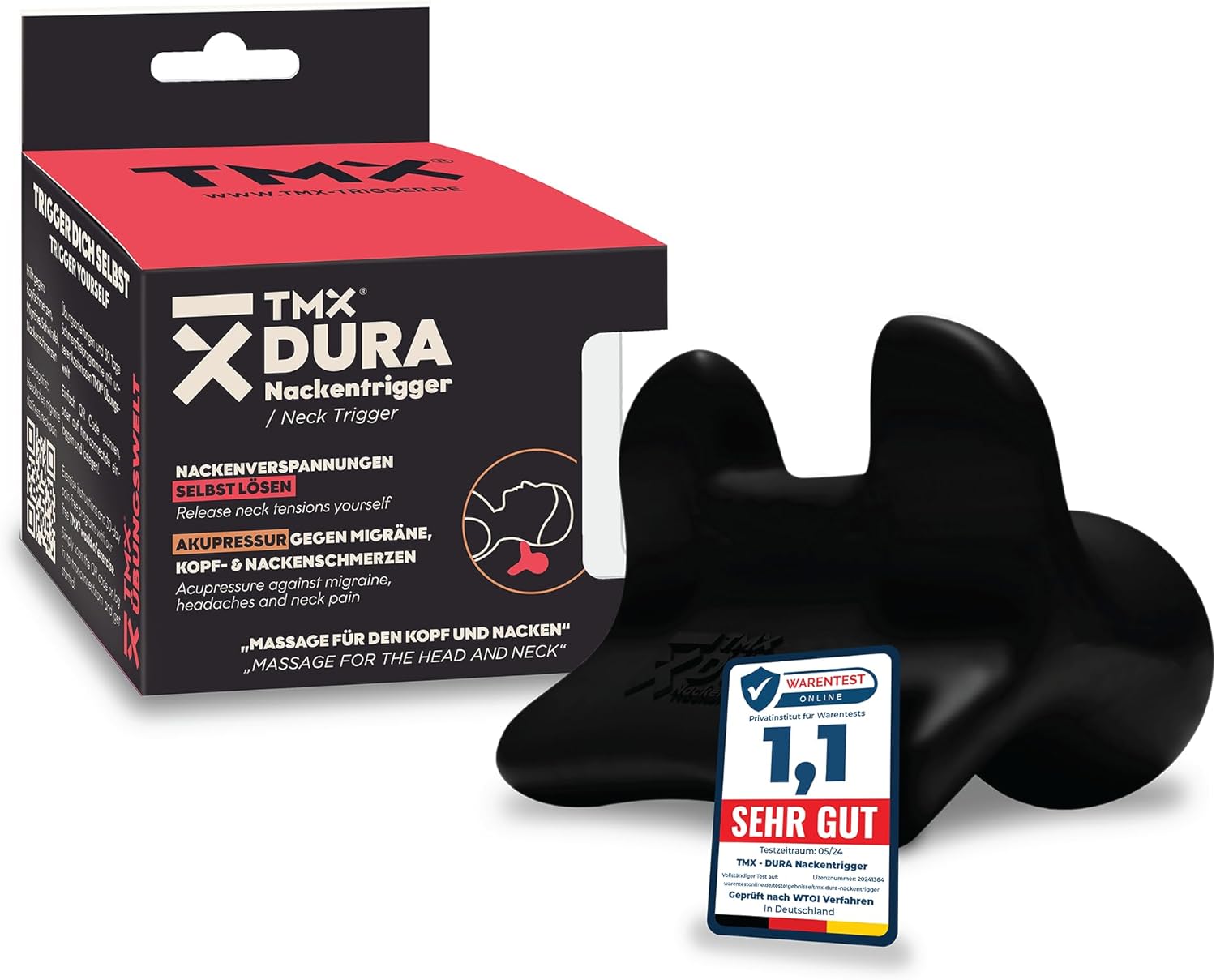 TMX Dura Neck Trigger, effektives Trainingsgerät bei Migräne, Nackenschmerzen und Verspannungen, Triggerpunktschieber, lindert Kopfschmerzen, Tinnitus und Schwindel, hergestellt in Deutschland