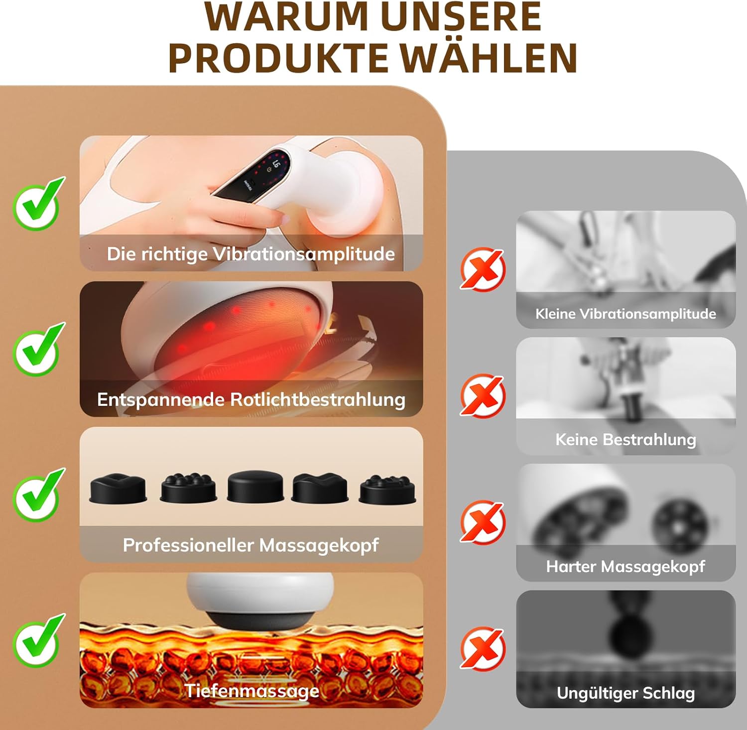 Anti-Cellulite-Massagegerät, elektrisches Lymphdrainagegerät, Handmassagegerät mit Heizung, 5 Massageköpfe, 6 Intensitätsstufen und 3 Modi für Hautstraffung, Durchblutung und Muskelentspannung – Bild 4