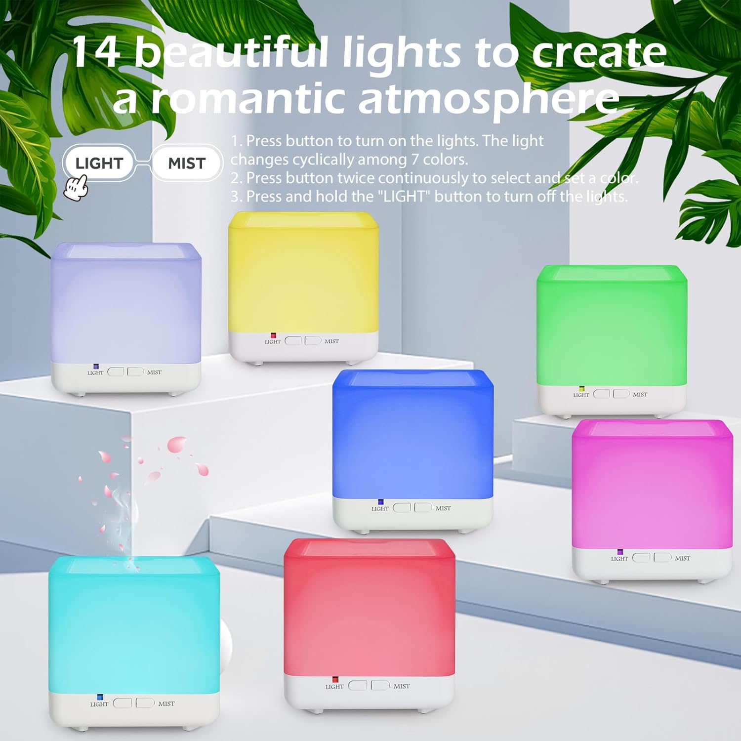 GeeRic Aromadiffusor, 300 ml Luftbefeuchter, Ultraschall-Aromatherapie-Diffusor für ätherische Öle mit Fernbedienung, automatischer Abschaltung im wasserlosen Zustand und 7 Arten von LED-Lichtfarben – Bild 2