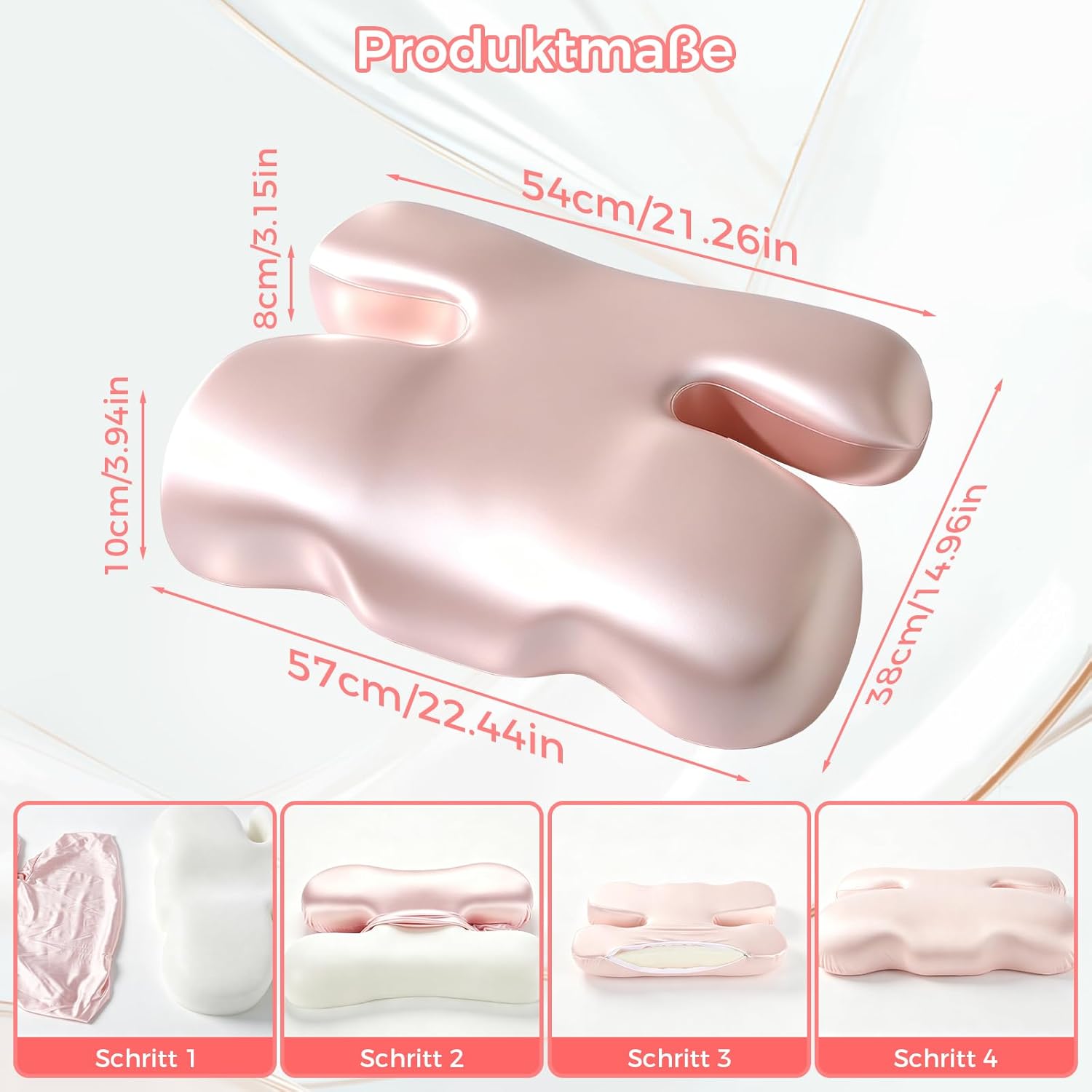 Seitenschläferkissen Anti-Falten, H-Form Schmetterlingskissen mit Bezug, Ergonomisches Memory Foam Nackenstützkissen Orthopädisch, Kopfkissen gegen Faltenbildung im Gesicht & Antitischnarch, Rosa – Bild 5