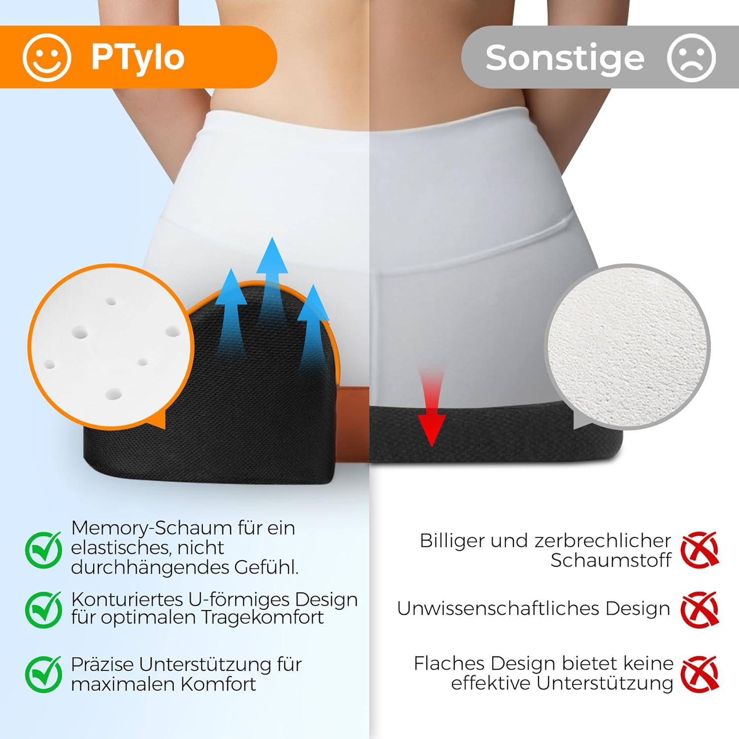 Sitzkissen – bequemes Sitzkissen für Bürostühle, Autositze, Rollstuhl, Gaming-Stuhl, bequeme Unterstützung für langes Sitzen, atmungsaktiv mit rutschfester Unterseite (schwarz) – Bild 4