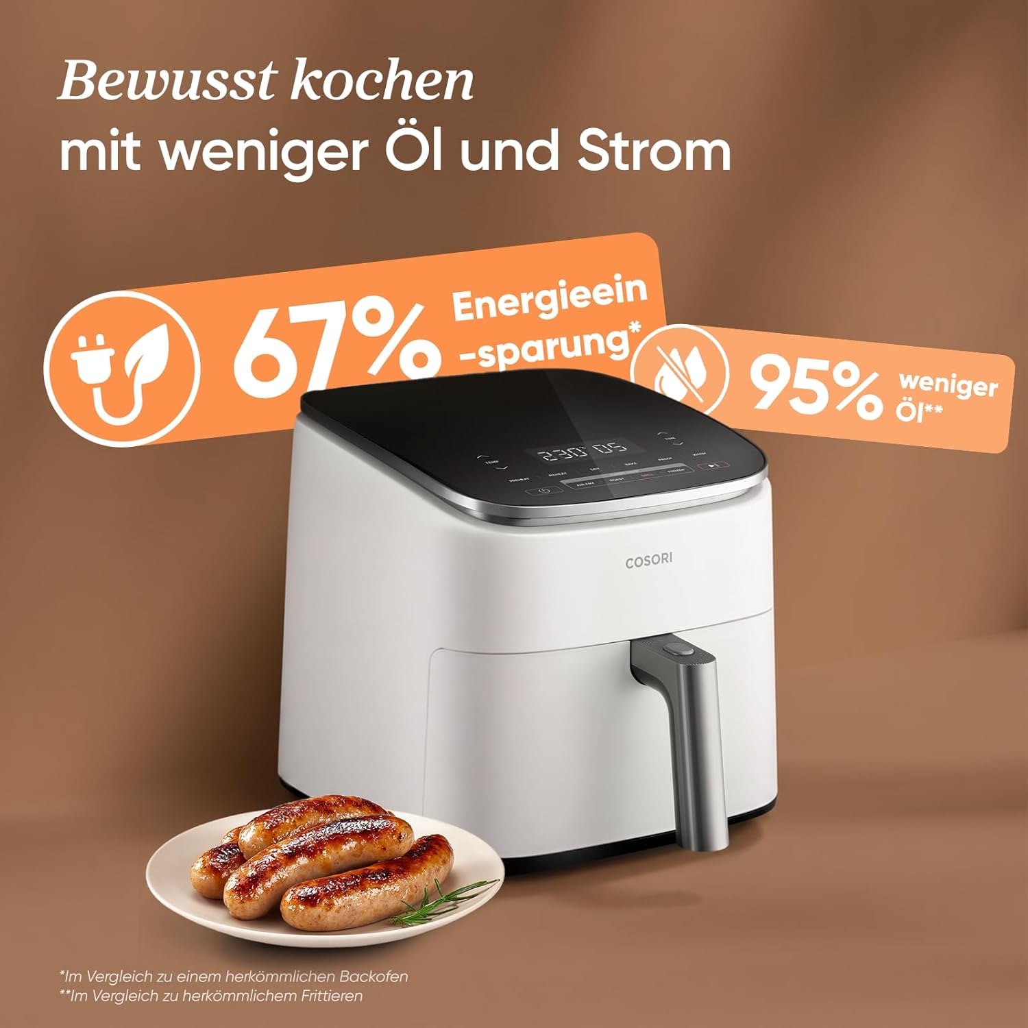 Cosori Turboblaze Heißluftfritteuse Airfryer, 9-in-1-Luftfritteuse XXL 6L, leiser Gleichstrommotor mit 5 Geschwindigkeitsstufen, Grillen, Backen, Fermentieren, Dörren, 87 Rezepte, 64 % Energieeinsparung, Weiß – Bild 6