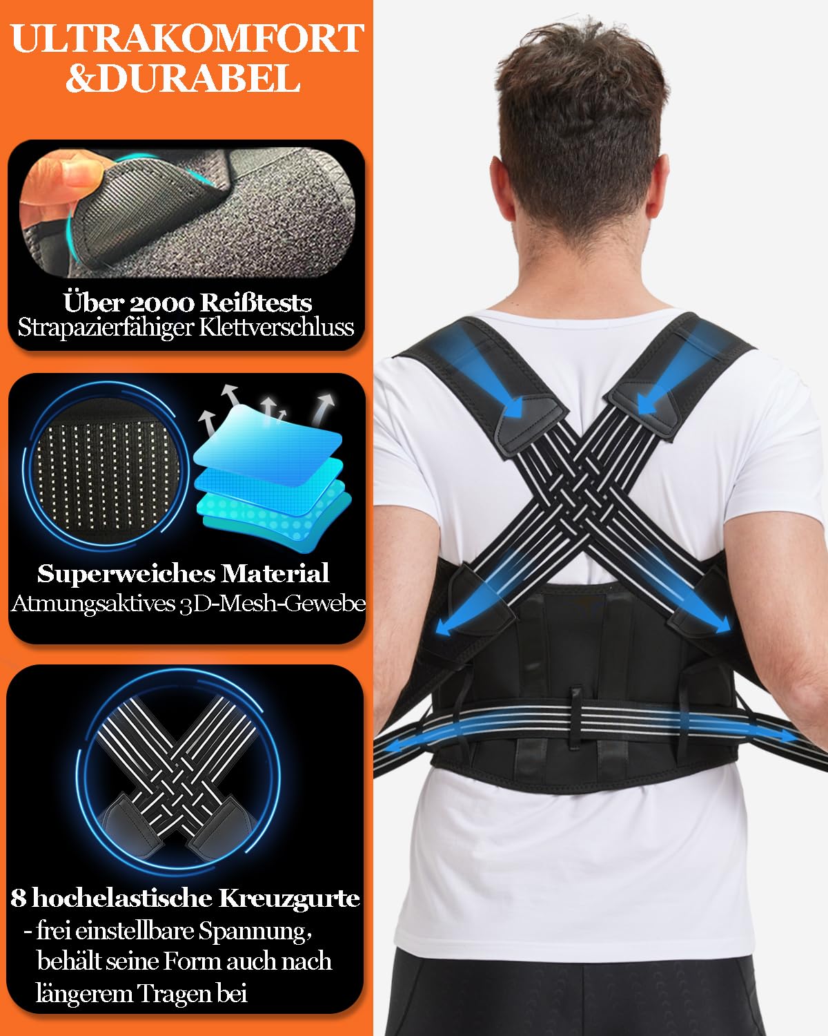 BraceTop Rückenglätter, Haltungskorrektur für Männer und Frauen, verstellbarer Haltungstrainer, Rückenstützgürtel, leichter, atmungsaktiver Schultergurt – Bild 5