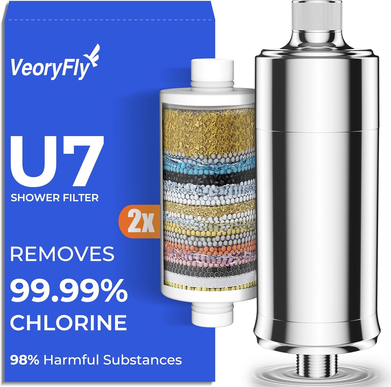 Duschfilter 99 % Chlorentfernung + 2 Filterkartuschen zur Entfernung von Schwermetallen, Schmutz, Wasserfilter-Dusche, geeignet für alle G1/2-Anschlüsse, verbessert den Zustand Ihrer Haut, Haare