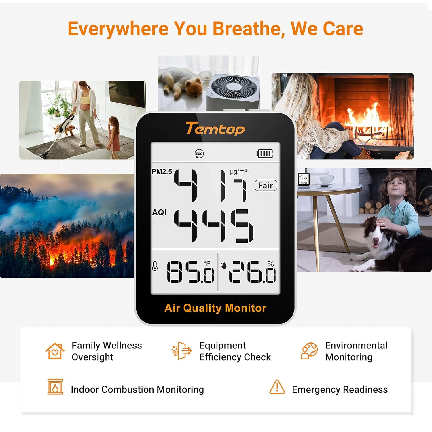 Temtop S1 Luftqualitätsmessgerät mit PM2,5-, AQI- und Temperatur-Feuchtigkeitserkennung, extrem lange Batterielebensdauer von 60 Tagen, ideal für Zuhause und Büro – Bild 2