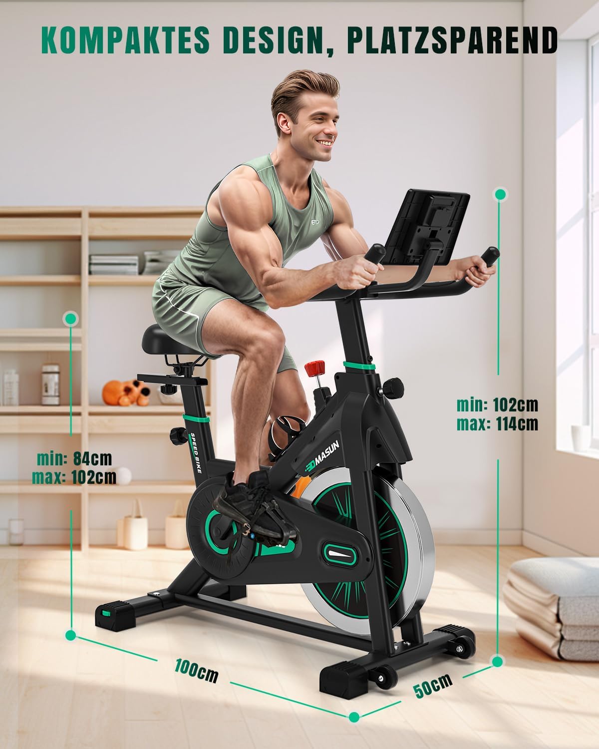 Heimtrainer Fahrrad, DMASUN Hometrainer Fahrrad mit 100% Widerstand, Leise & Stabil, Ergometer mit App kompatibel & LCD-Monitor, verbessertes Indoor Fitnessbike für zuhause, 160/180Kg belastbar – Bild 8