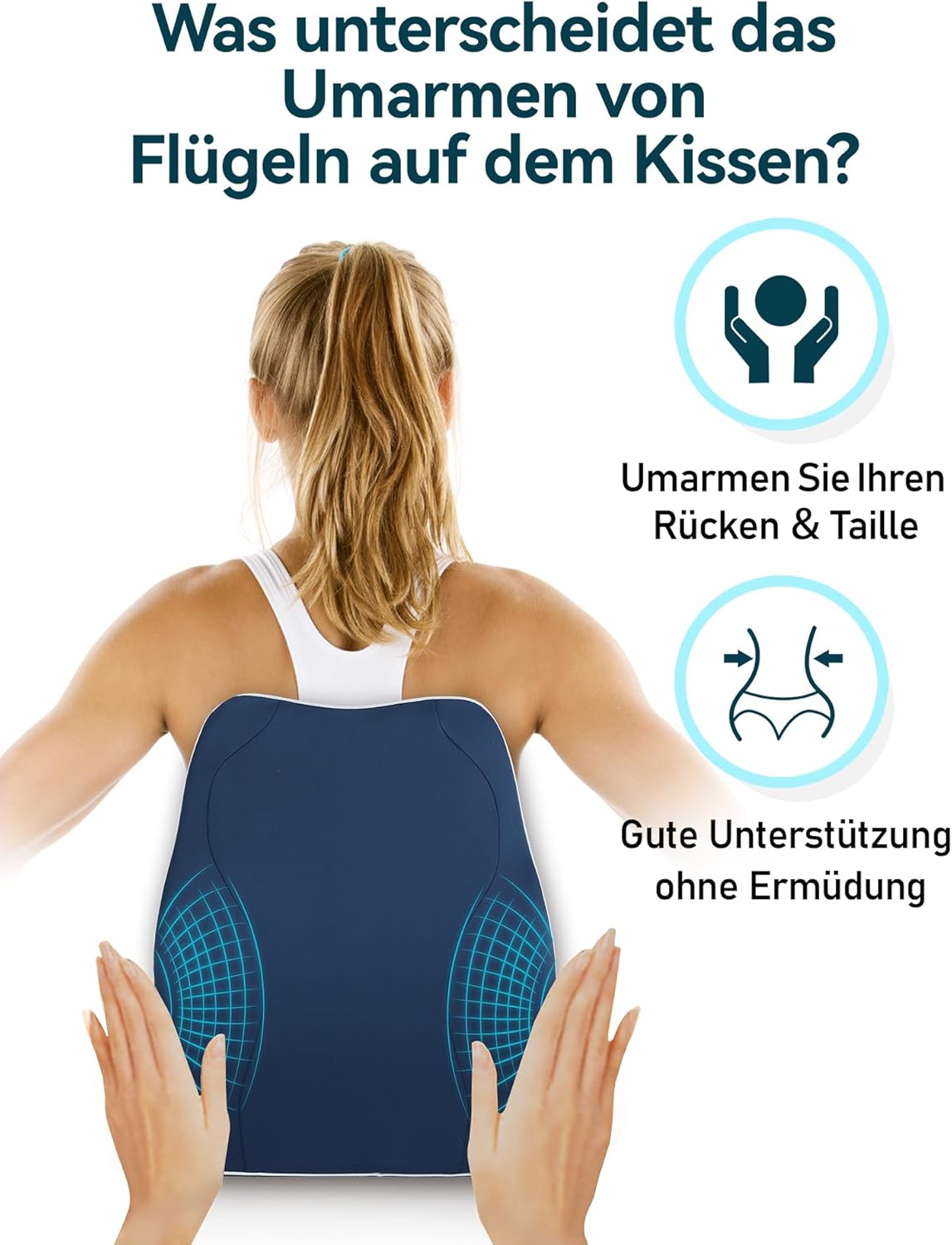 Travel Ease Ergonomisches Memory Foam Rückenkissen, Lendenkissen für Bürostuhl, Schreibtischstuhl, mit antistatischem, hautfreundlichem Bezug und für eine bequeme Sitzhaltung (Dunkelblau) – Bild 2