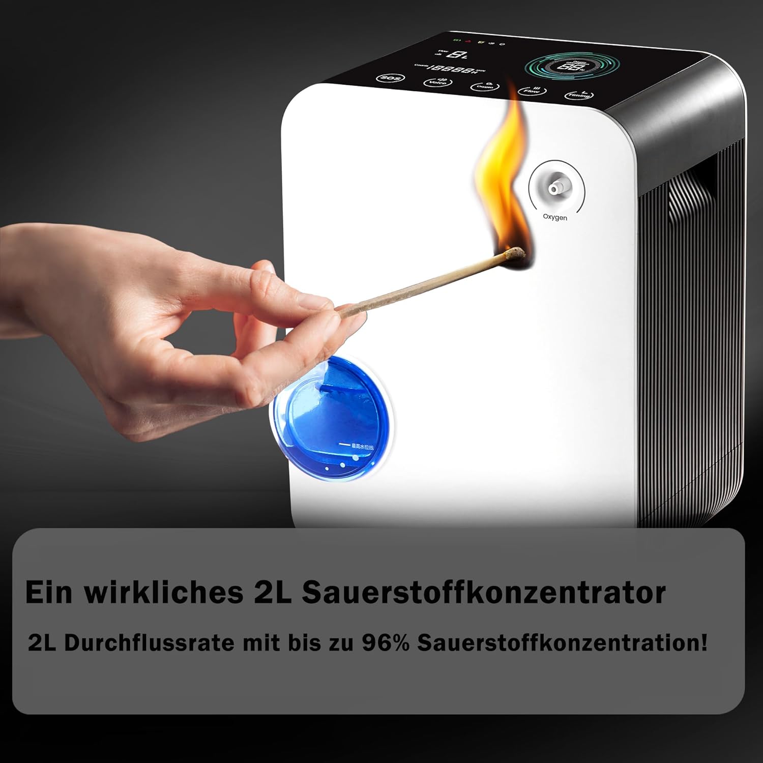 Sauerstoffkonzentrator, Sauerstoffgerät für zu Hause, Hochkonzentriertes Sauerstoffgerät 2-9 L/min 96 %, 24-Stunden-Zyklusarbeit, Sauerstofffluss, einstellbare Sauerstoffmaschine (Anleitung auf Deutsch)