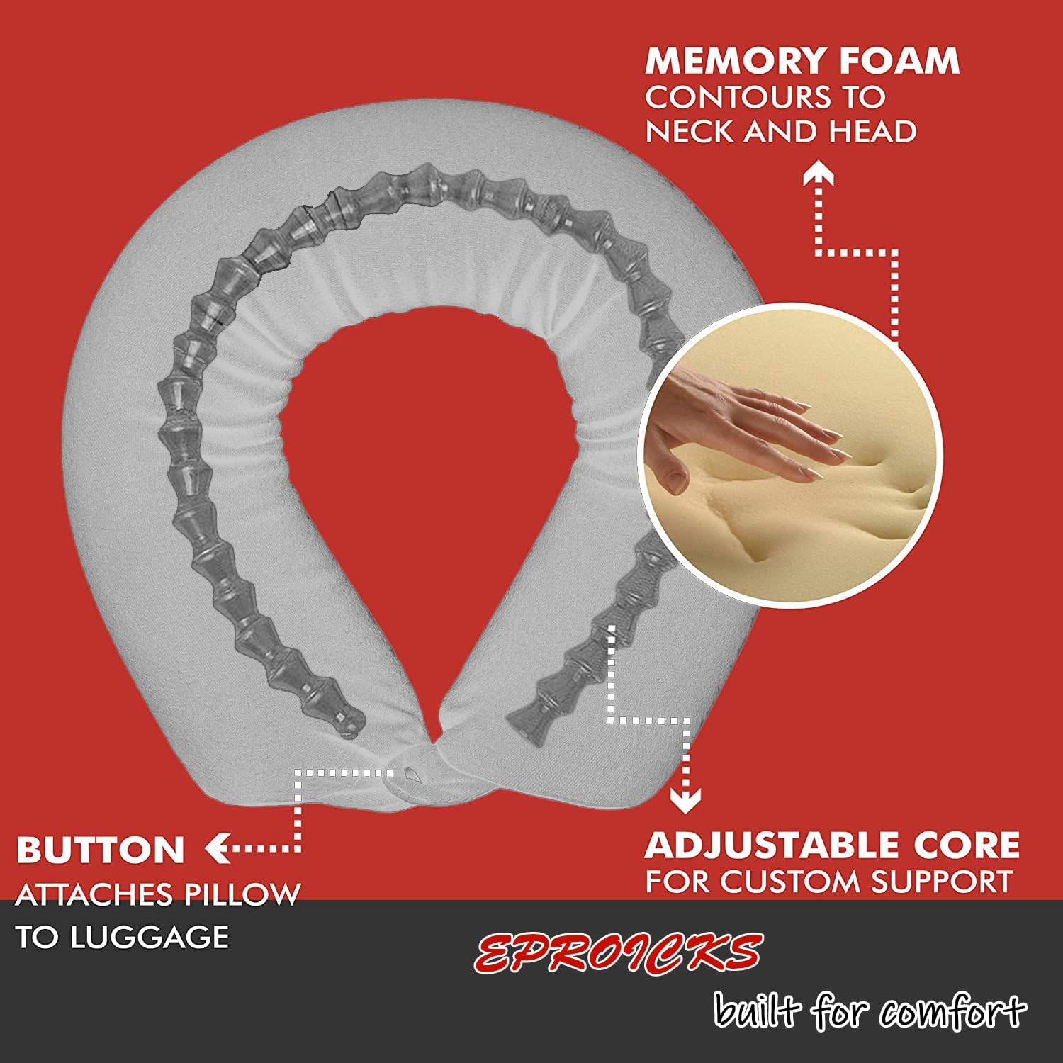 EPROICKS Flugzeug-Nackenkissen, verstellbar, Reisekissen, flexibles Auto mit Memory-Schaum und flexiblen Stützstangen, formbar für Seitenschläfer, inklusive Schlafmaske und Ohrstöpsel, kompakt, atmungsaktiv (grau) – Bild 8