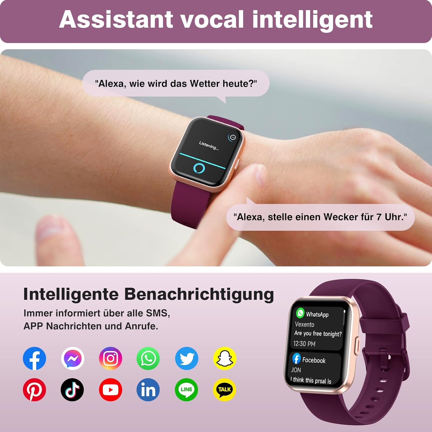 Damen Smartwatch mit Telefonfunktion, 1,85 Zoll HD Fitness Tracker mit Herzfrequenz SpO2 Schlafmonitor Schrittzähler Fitnessuhr Damen 120+ Sportmodi 3ATM wasserdichte Smartwatch für Samsung iOS Android – Bild 3
