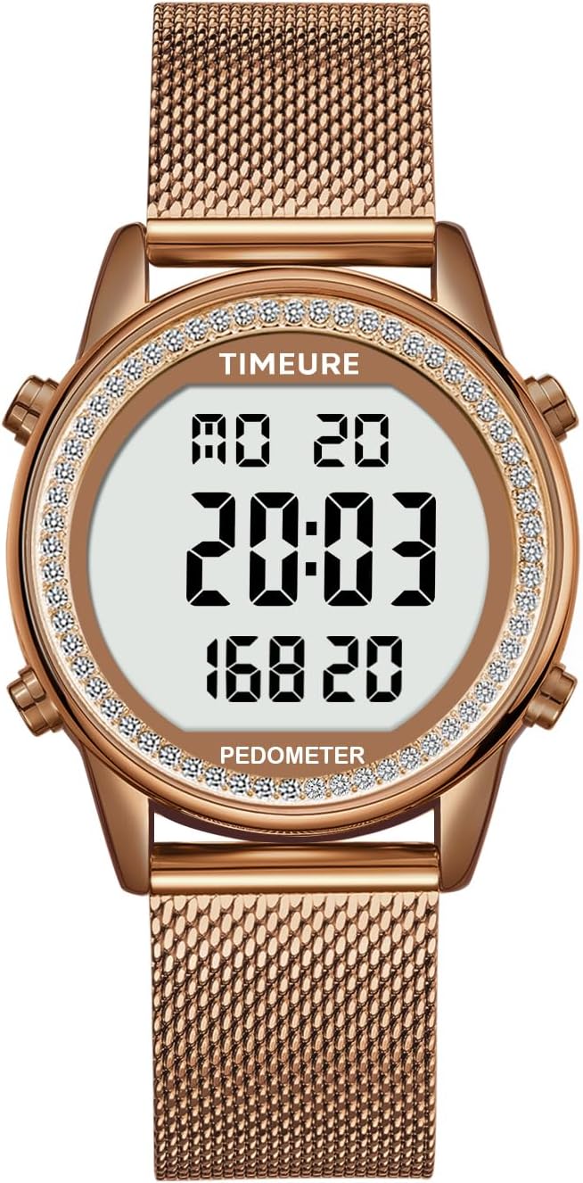 TIMEURE Damen Schrittzähler Uhr, Stilvolles Design, gut ablesbar, zeichnet Kalorien, Schritte, Kilometerstand, Countdown und Alarm auf, mit Hintergrundbeleuchtung, TU-2401