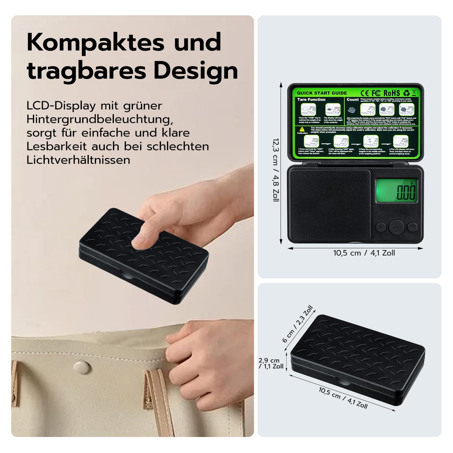 500 g/0,01 g Präzisionspräzise elektronische digitale Grammwaage, Taschenwaage mit Tara-Funktion und 7 Einheiten, LCD-Hintergrundbeleuchtung, Batterien im Lieferumfang enthalten – Bild 8