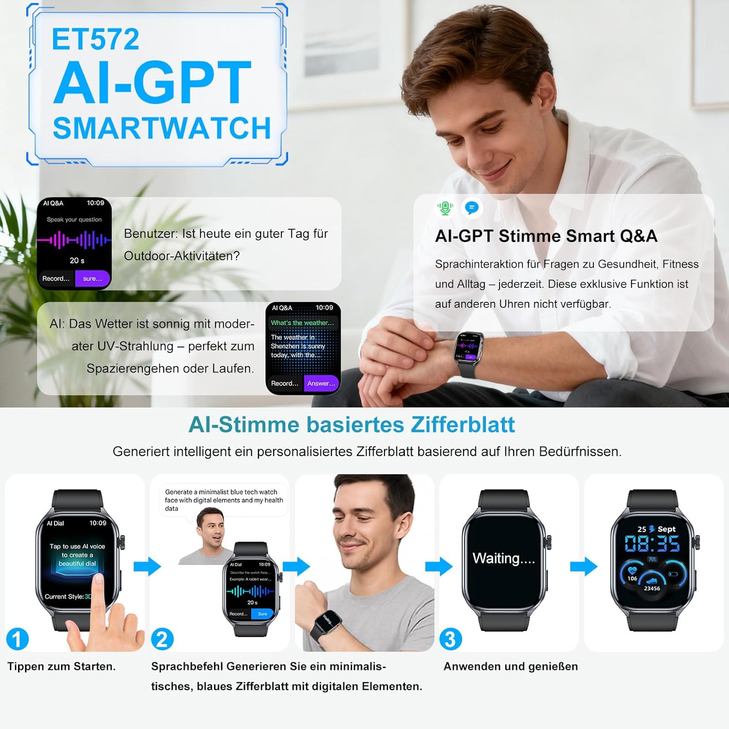 2026 KI-GPT Smartwatch EKG/BI-Druck Q&A-Funktion 2,0-Zoll-Gesundheitsuhr mit Harnsäure/BMI/Herzfrequenzmonitor/HRV/Herzfrequenz, SpO2, Schlaf, Apnoe-Monitor, Bluetooth-Anruf, SOS, IP68 + Wasserauslass – Bild 10