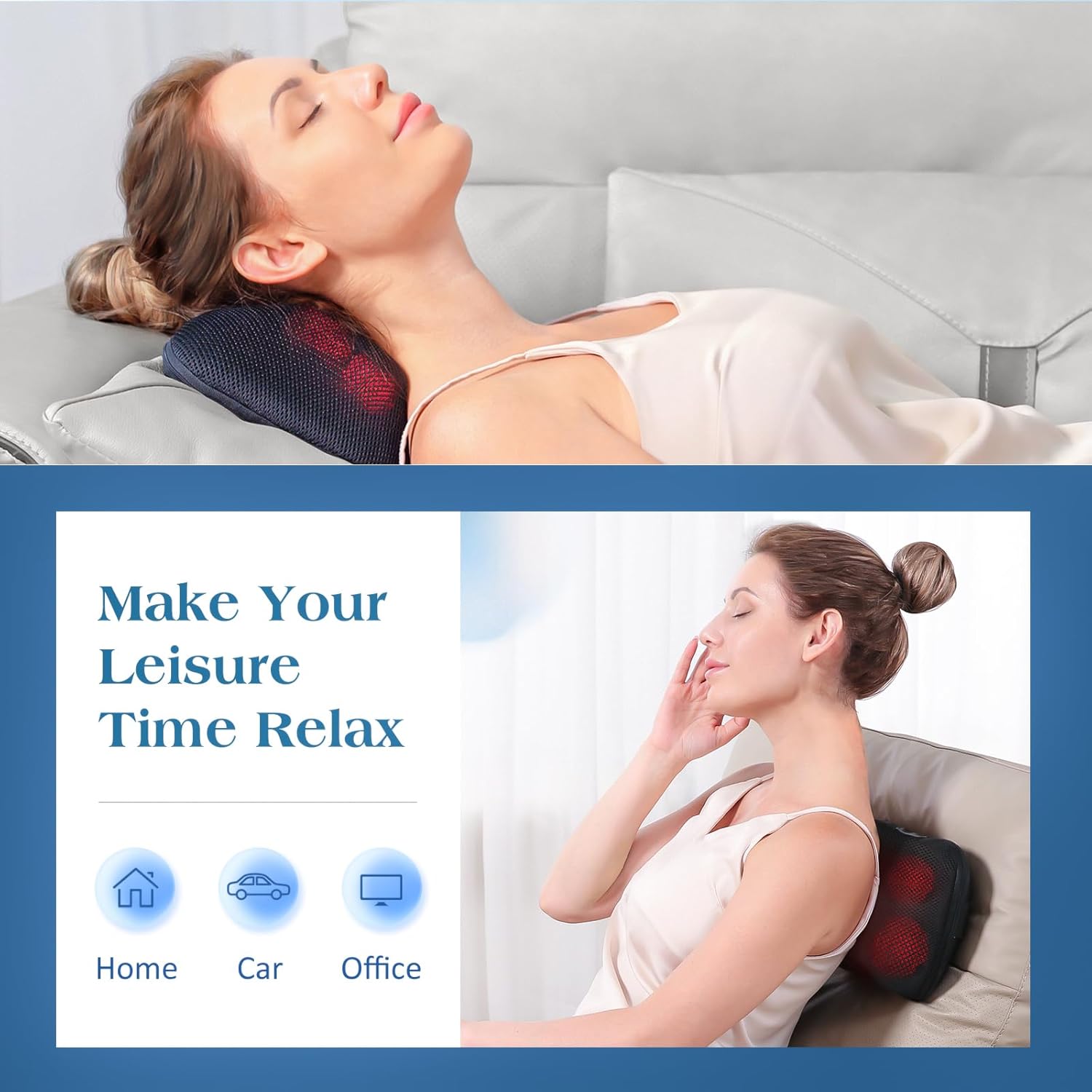 Shiatsu-Massagegerät, Nackenmassagekissen mit Wärmefunktion und 3D-rotierendem Stoffkneten, elektrisches Rückenmassagegerät für Nacken, Schulter, Bein, Wade, Taille, Entspannung zu Hause, im Büro – Bild 8