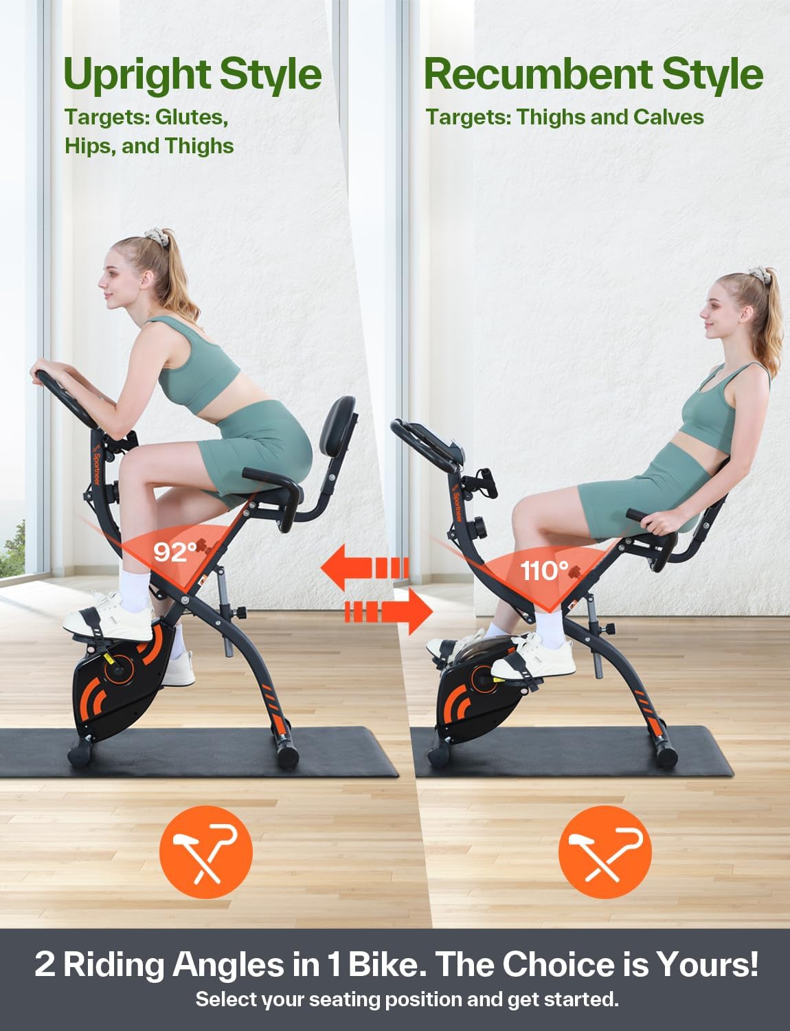 Sportneer Heimtrainer Fahrrad Klappbar, 4-in-1 Ergometer Heimtrainer, Spinning Bike Indoor mit 16 Widerstandsstufen, Ergometer Klappbar mit LCD-Display & Handpulssensoren, Für Anfänger & Profis – Bild 5