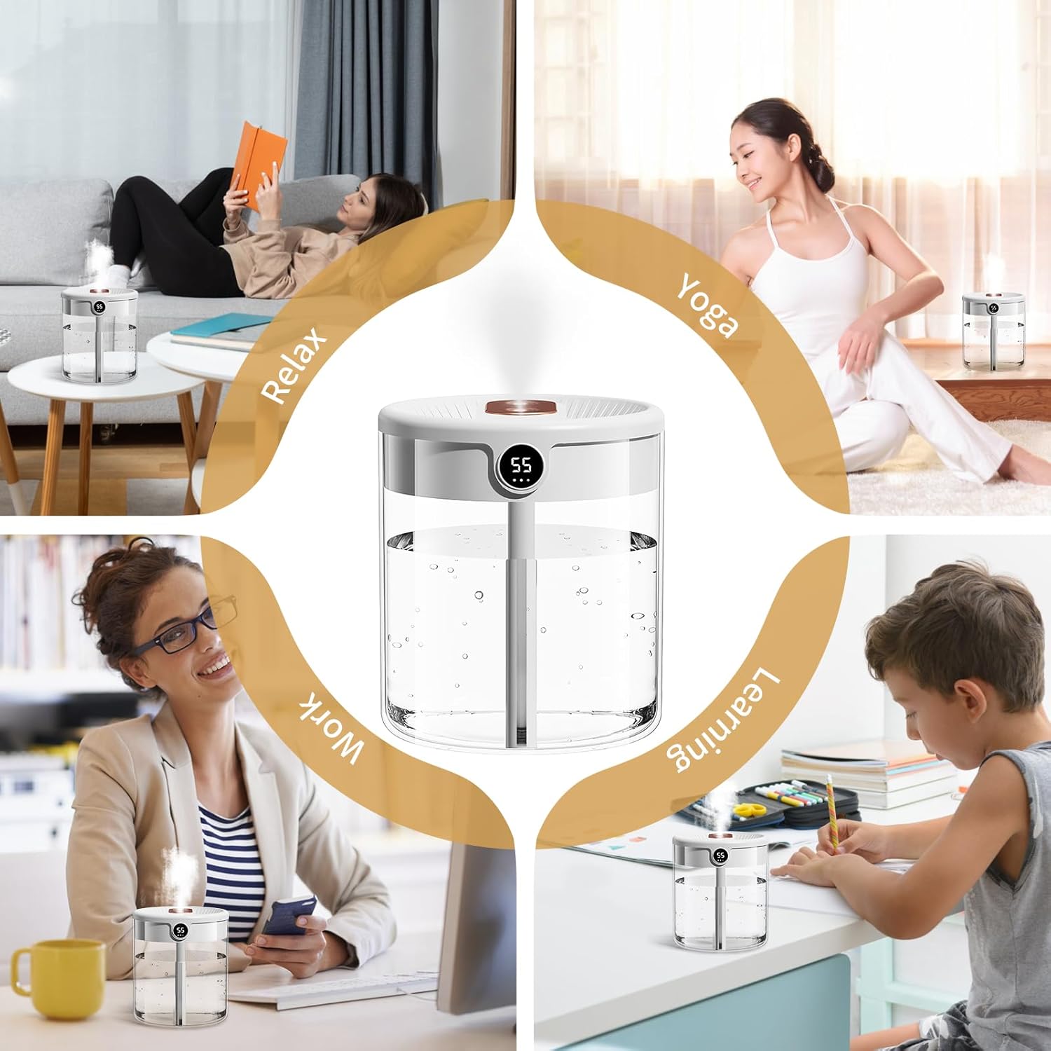 Luftbefeuchter 2000 ml, USB Mini Luftbefeuchter mit 3 Nebelmodi & LED Feuchtigkeitsanzeige, Leiser Luftbefeuchter mit Nachtlicht für Schlafzimmer, Büro, Babyzimmer & Pflanzen – Bild 6