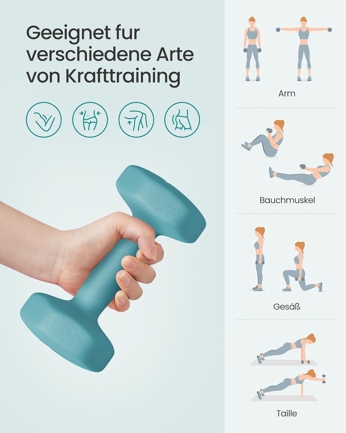 SONGMICS Hantel-Set, 3 Paar, 1kg-3kg, 9kg oder 12kg, Aufbewahrung, Fitnessstudio, Krafttraining, rutschfeste Neopren-Beschichtung – Bild 4