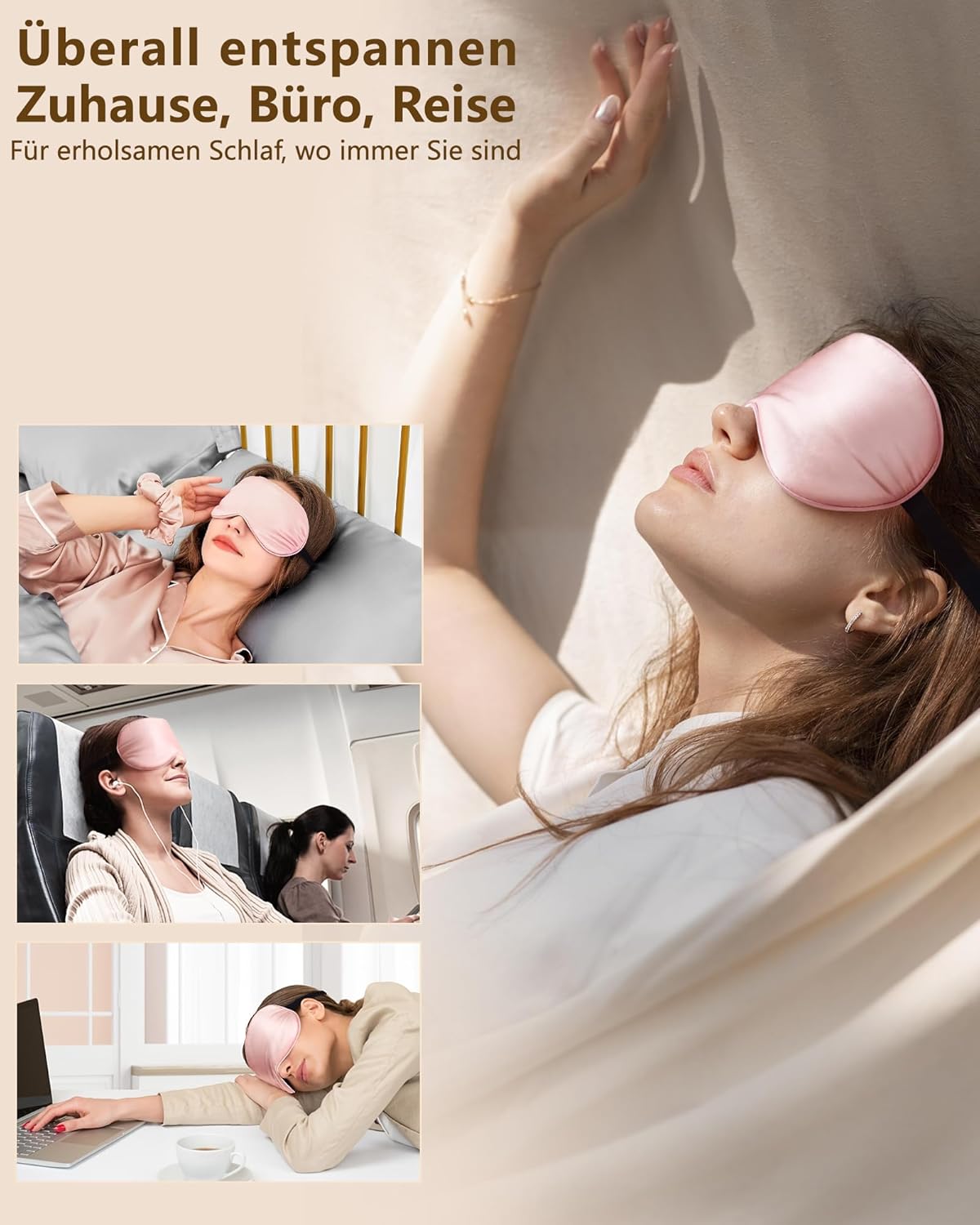 Aosun Seidenschlafmaske für Seitenschläfer, 22 mm, Augenmaske aus 100 % Bio-Maulbeerseide, ideale Geschenke für Frauen und Mütter, lichtblockierende Schlafmaske, Augenklappe mit verstellbarem Riemen für Yoga – Bild 3