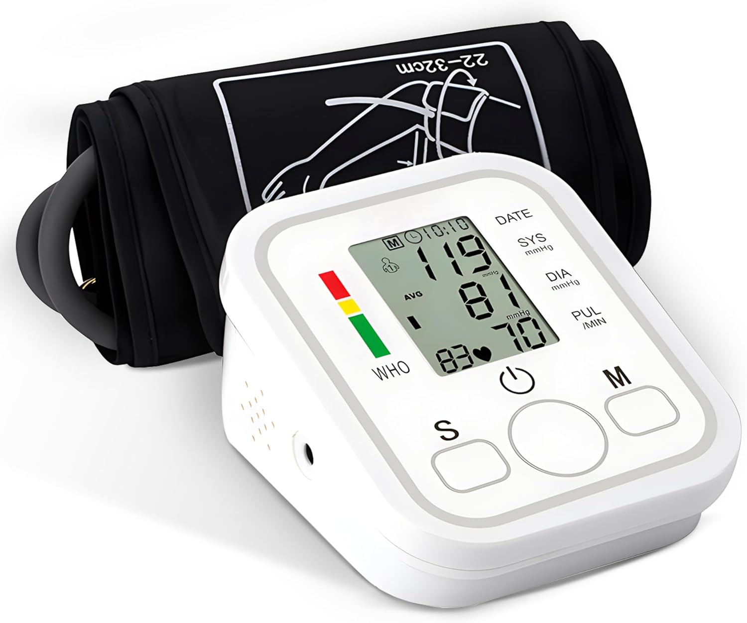 Blutdruckmessgerät Oberarm Digitalmonitor Hoher Blutdruck LED-Anzeige, Arrhythmie-Erkennung & Pulsmessung, große Manschette 22-36 cm, 2 x 99 Speicher