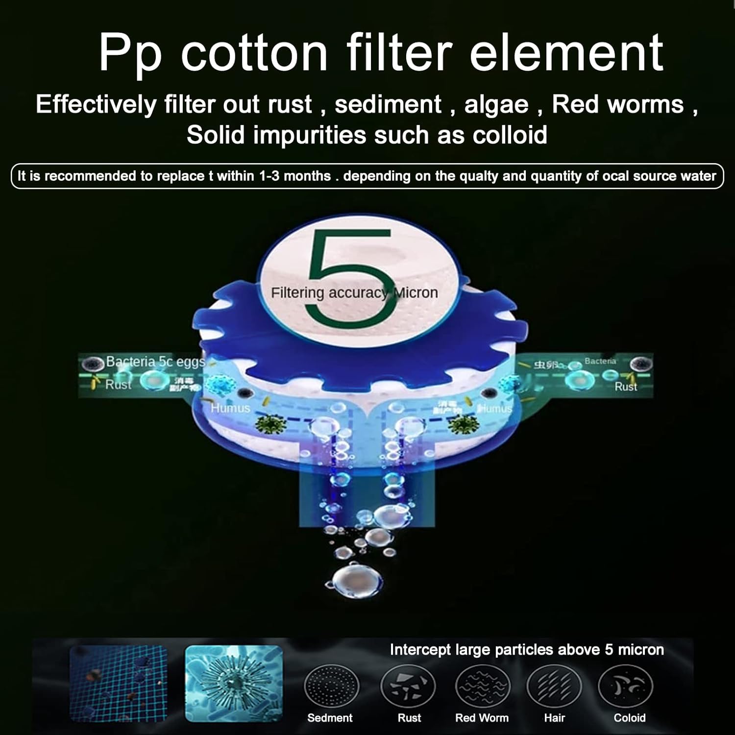 Wasserfilter-Wasserhahn, drehbarer Wasserhahnfilter mit 6 Stück PP-Baumwoll-Filterelement und Universal-Adapter für Waschbecken, Küche, Badezimmer – Bild 4