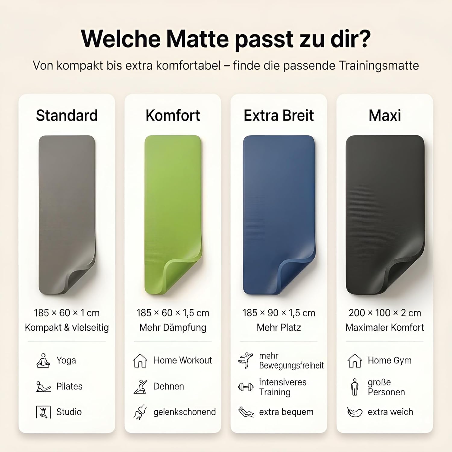 diMio Bequeme Gymnastikmatte, Yogamatte mit Tragegurt, Phthalatfrei und SGS-geprüft, 185 cm x 60 cm x 1 cm, 185 cm x 60 cm x 1,5 cm, 185 cm x 90 cm x 1,5 cm, 200 cm x 100 cm x 2 cm – Bild 3