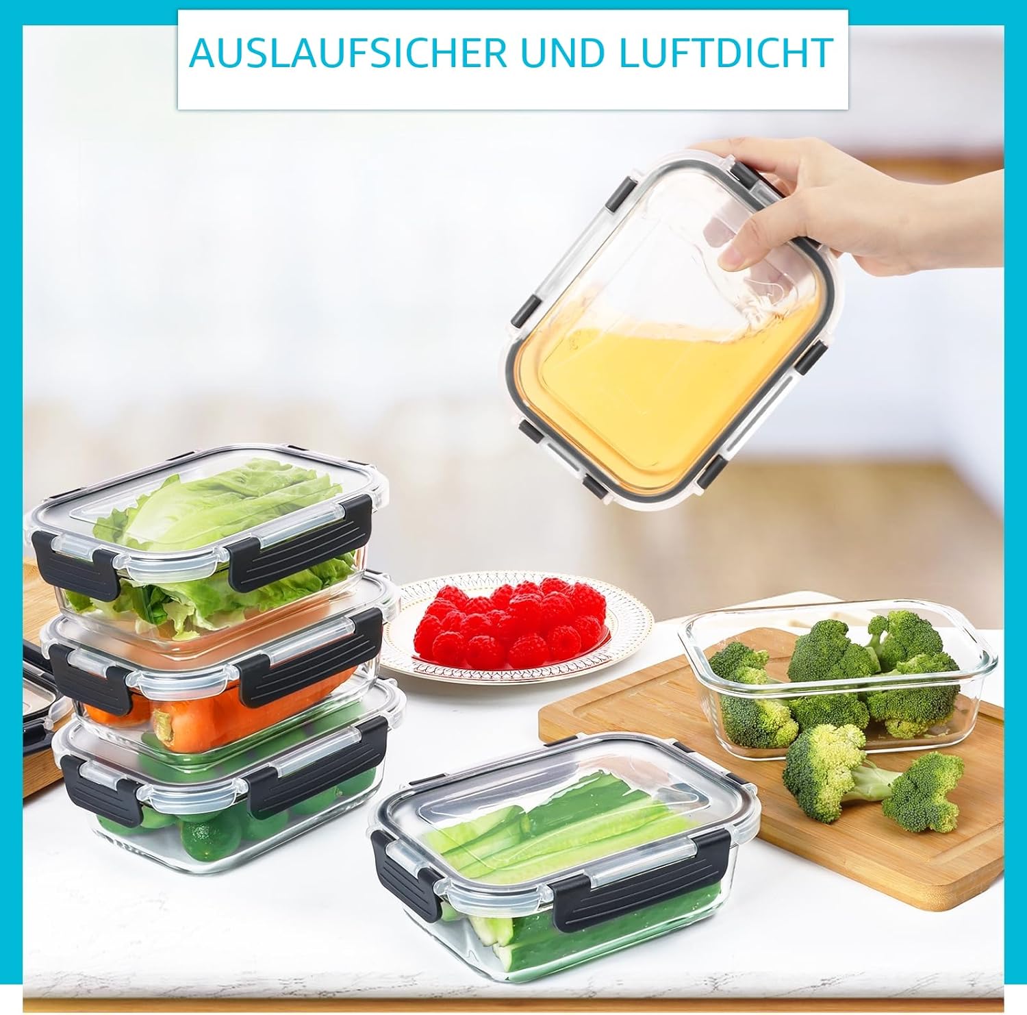 Skroam Frischhaltedosen aus Glas, 20 Stück, 640 ml (10 Behälter + 10 Deckel) – Meal-Prep-Boxen für Lebensmittel – transparente Deckel – für die Küche zu Hause oder im Restaurant – Bild 3