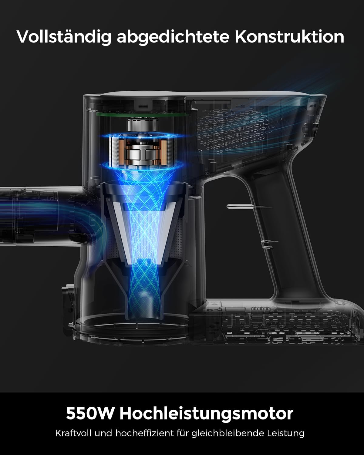 VACTechPro Akku-Staubsauger F02 Lite, 550 W/50 kPa Akku-Staubsauger mit 8-stufigem Filtersystem, selbststehend für Böden, Teppiche, Tierhaare – Bild 6
