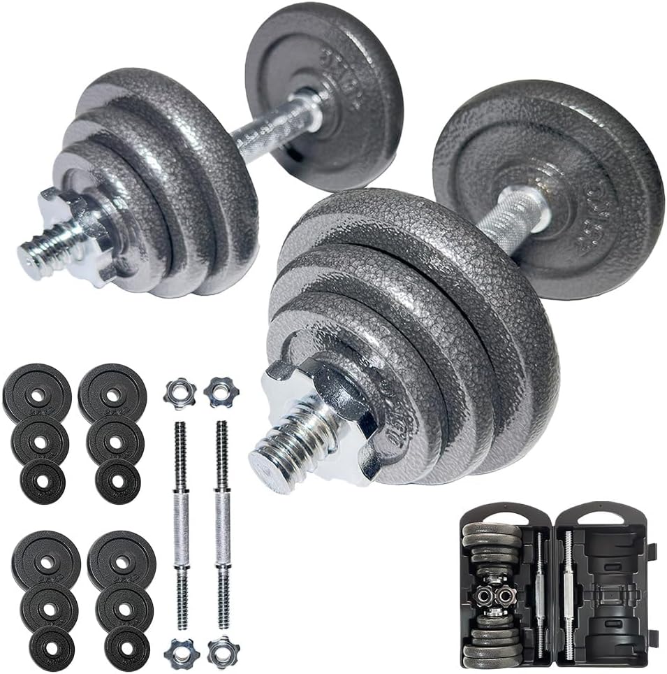 SPORTINATOR® Hantelset „Machine“ 20 kg mit Koffer – Effektives Ganzkörpertraining zu Hause oder unterwegs. Hochwertiges Gusseisen und legierter Stahl für maximale Haltbarkeit
