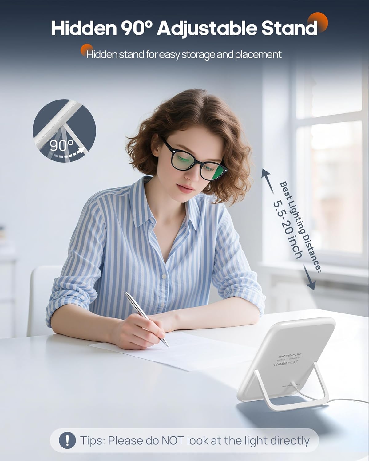 AJVV Tageslichtlampe, 10000 Lux Lichttherapielampe gegen Depressionen, Sonnenlichtlampe mit 3 Farbtemperaturen, kontinuierliche Helligkeit, 4 Timer-Einstellungen, LED-Technologie, Sonnenlichtlampe für gute Laune – Bild 5