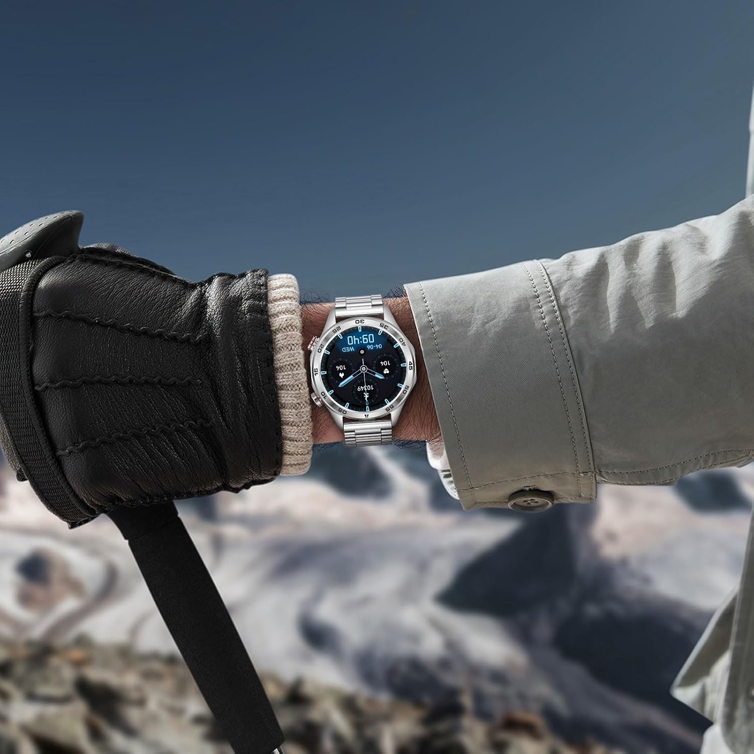 MEGALITH Smartwatch Herren Fitnessuhr: Telefonfunktion Runde Fitnessuhr mit 3 Armbändern – Blutdruckmessung Herzfrequenzmesser Smart Watch Silber Wasserdicht – Bild 4