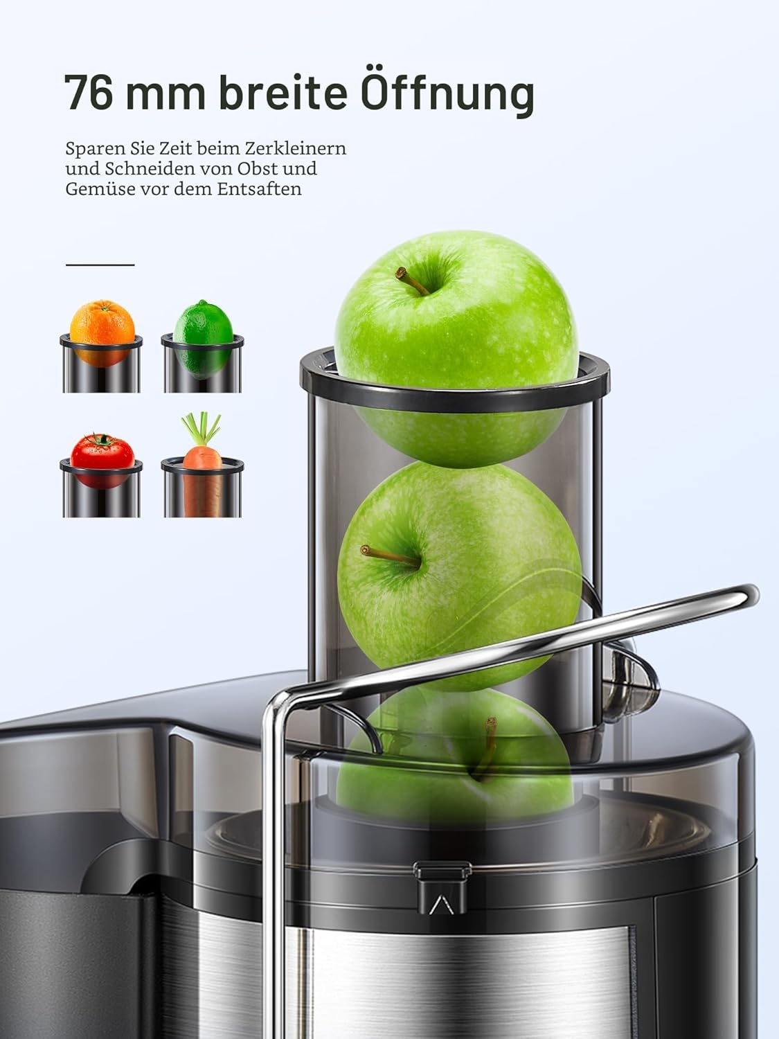 Entsafter für Gemüse und Obst, Zentrifugal 72 mm Einfüllöffnung, 800 W stabile Leistung, schnelles Entsaften, Zentrifugal, leicht zu reinigen mit Bürste, BPA-frei (schwarz, 800 W) – Bild 2