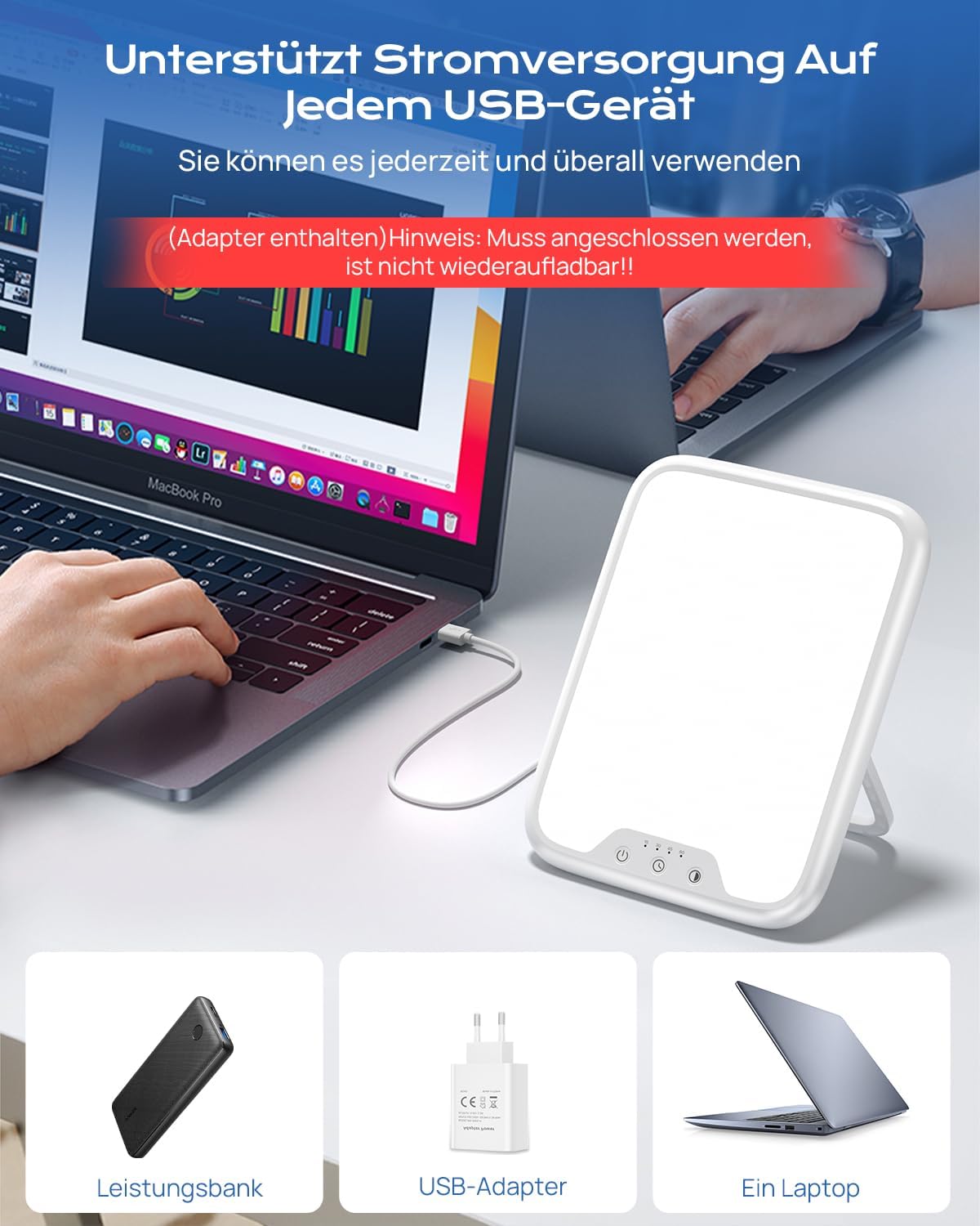 Tageslichtlampe, Tageslichtlampe, 10.000 Lux UV-freie Sonnenlichtlampe gegen Depression, Lichttherapielampe mit Memory-Funktion, 4 Timer, 3 Farbtemperaturen, kontinuierliche Helligkeit, faltbare Halterung – Bild 5