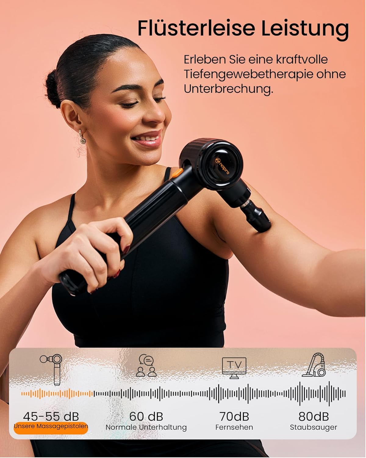 Napre Massagepistole, Massagepistole mit Verlängerungsgriff und 3 verstellbaren Winkeln, Muskel-Percussion-Massagegerät für Rücken/Nacken/Schulter-Entspannung, Handmassagegerät, Schwarz – Bild 7