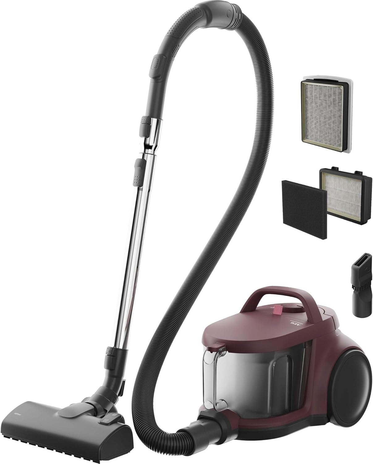 AEG Clean 5000 Staubsauger ohne Beutel, Bodenstaubsauger für alle Bodenflächen, Zubehör, 1000 Watt, 9 m Aktionsradius, 2 L Staubbehälter, 60 % recyceltes Material, waschbarer HEPA-Filter, dunkelrot, AL51C1DRF