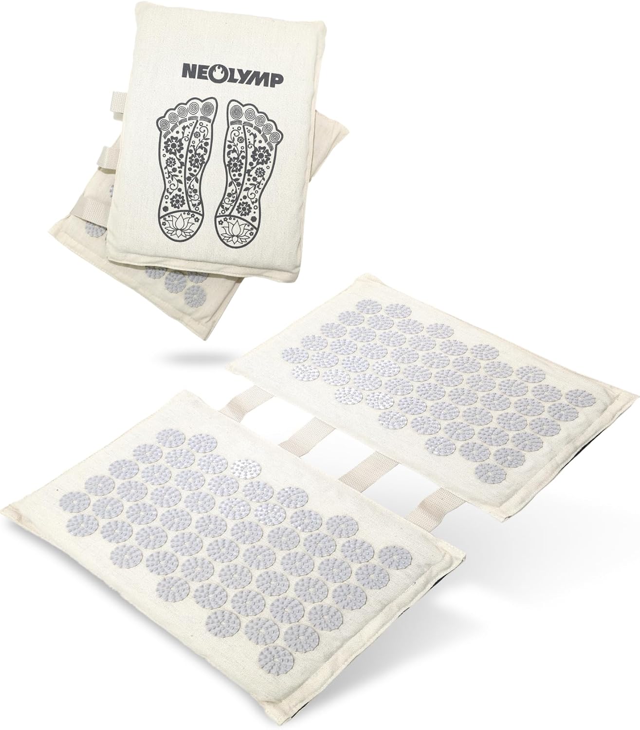 NEOLYMP Akupressur-Fußmatte – vielseitige Stimulation – waschbar, umweltfreundlich mit Tragetasche – Akupunktur-Fußmassagematte mit ABS-Spitzen – Nagelmatte (Akupressur-Fußmatte Beige)