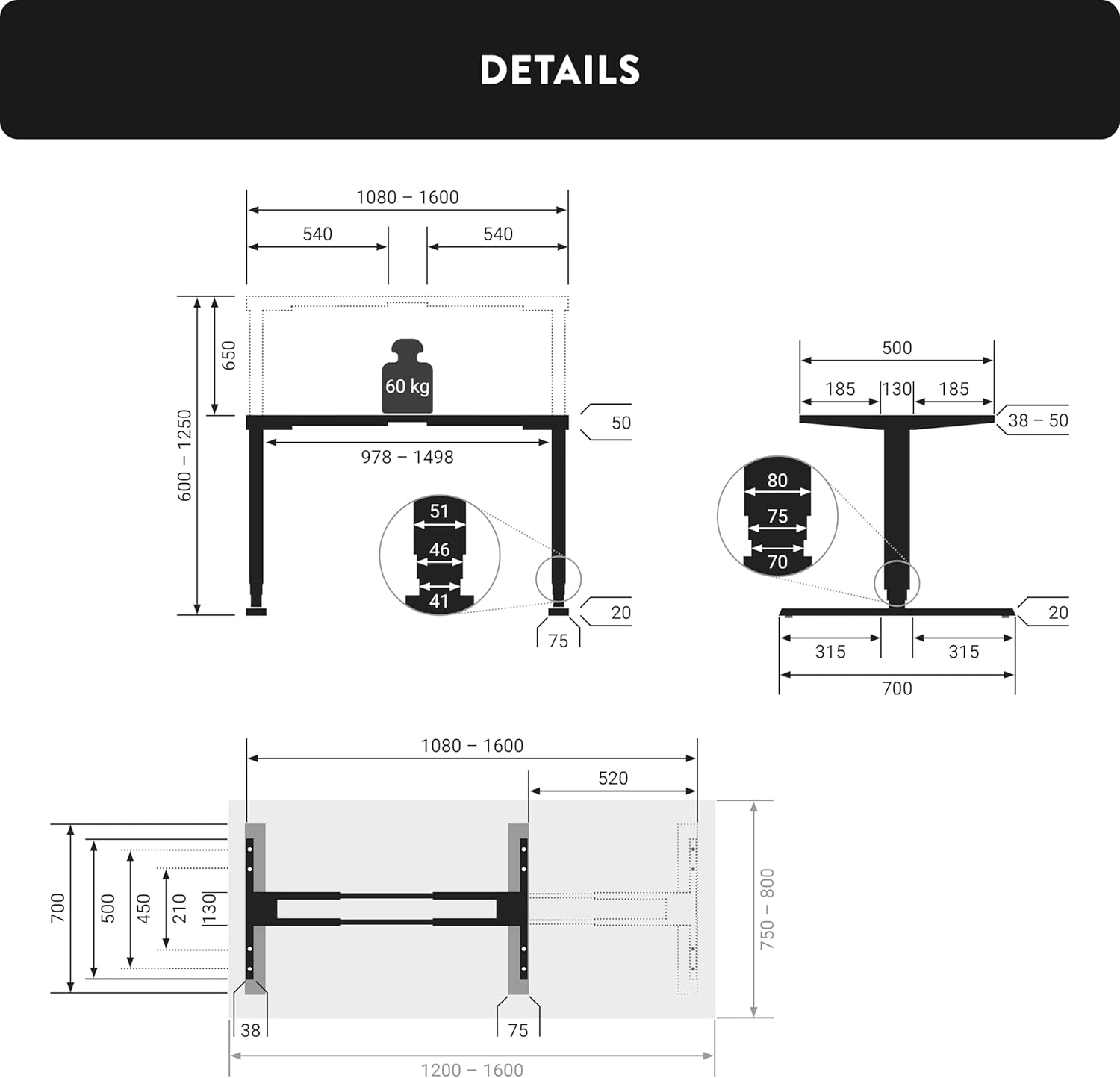 boho office® Homedesk, elektrisch stufenlos höhenverstellbar, silbernes Tischgestell mit Memory-Funktion, inkl. Weiße Tischplatte 120 x 80 cm – Bild 3