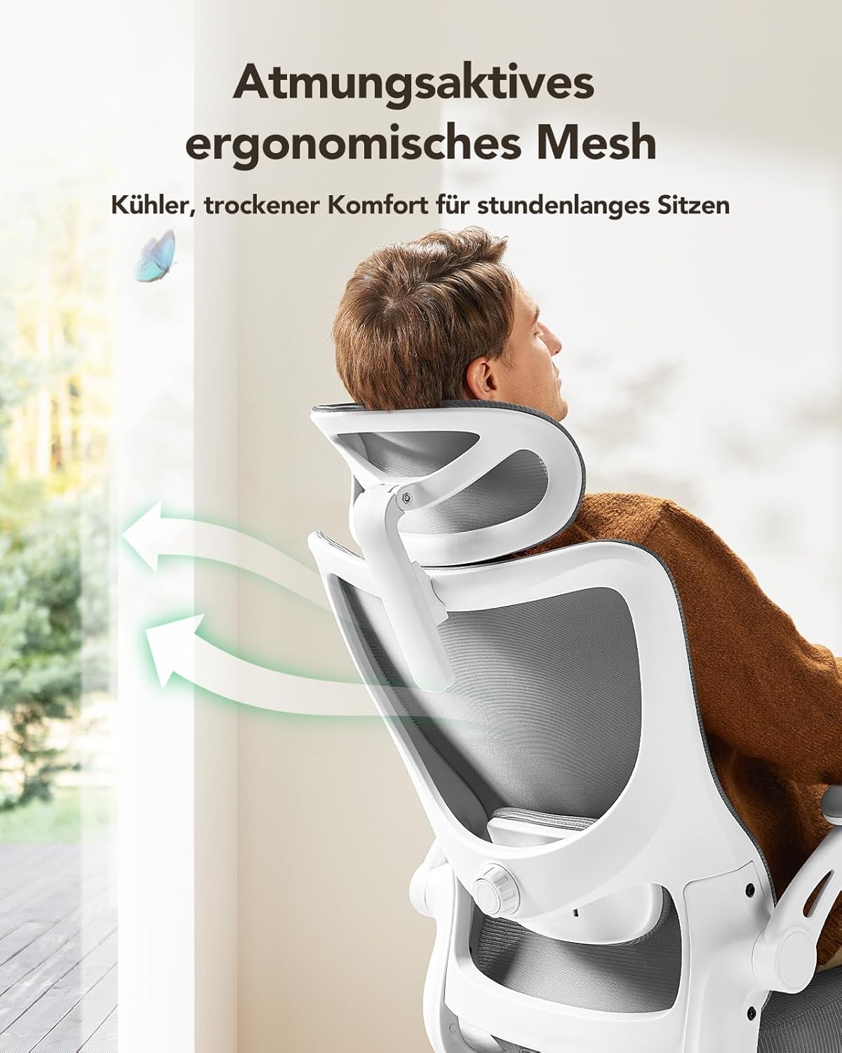 Marsail Ergonomischer Bürostuhl, Schreibtischstuhl mit hoher Netzrückenlehne und verstellbarer Lendenwirbelstütze, drehbarer Arbeitsstuhl für Arbeitsaufgaben mit Rollen, 3D-Armlehnen und Kopfstütze – Bild 7