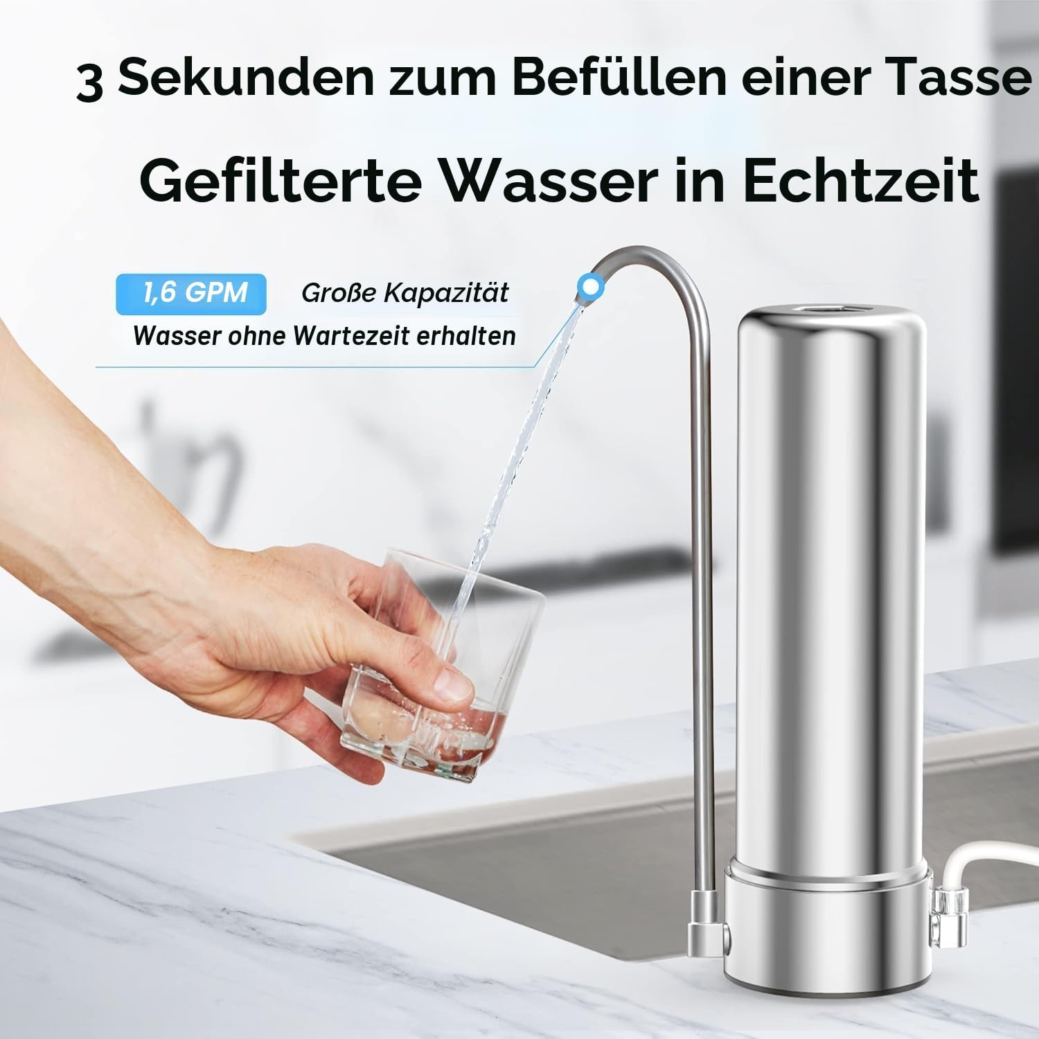 Waterdrop WD-CTF-01 Tischfilter, 5-stufiges Edelstahl-Trinkwasserfiltersystem, langlebiger Wasserhahn-Wasserfilter, reduziert Chlor, Schwermetalle, schlechten Geschmack (1 Filter im Lieferumfang enthalten) – Bild 8