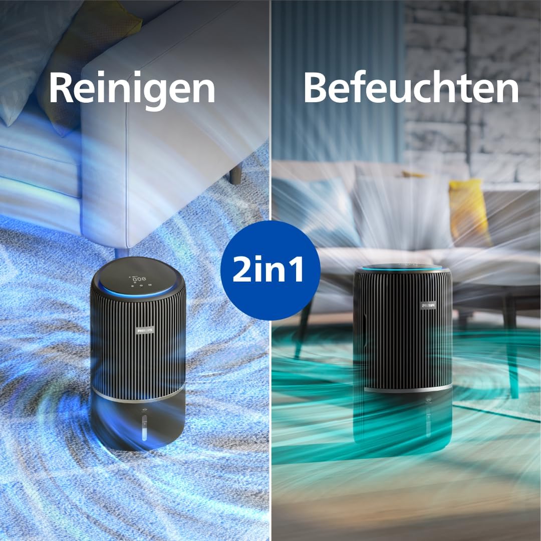 Philips 3400 Serie 2-in-1 Luftreiniger und Luftbefeuchter, HEPA NanoProtect + Aktivkohlefilter, hygienische Luftbefeuchtung mit 650 ml/h, CADR 300 m³/h für 78 m² (AC3421/13) – Bild 5