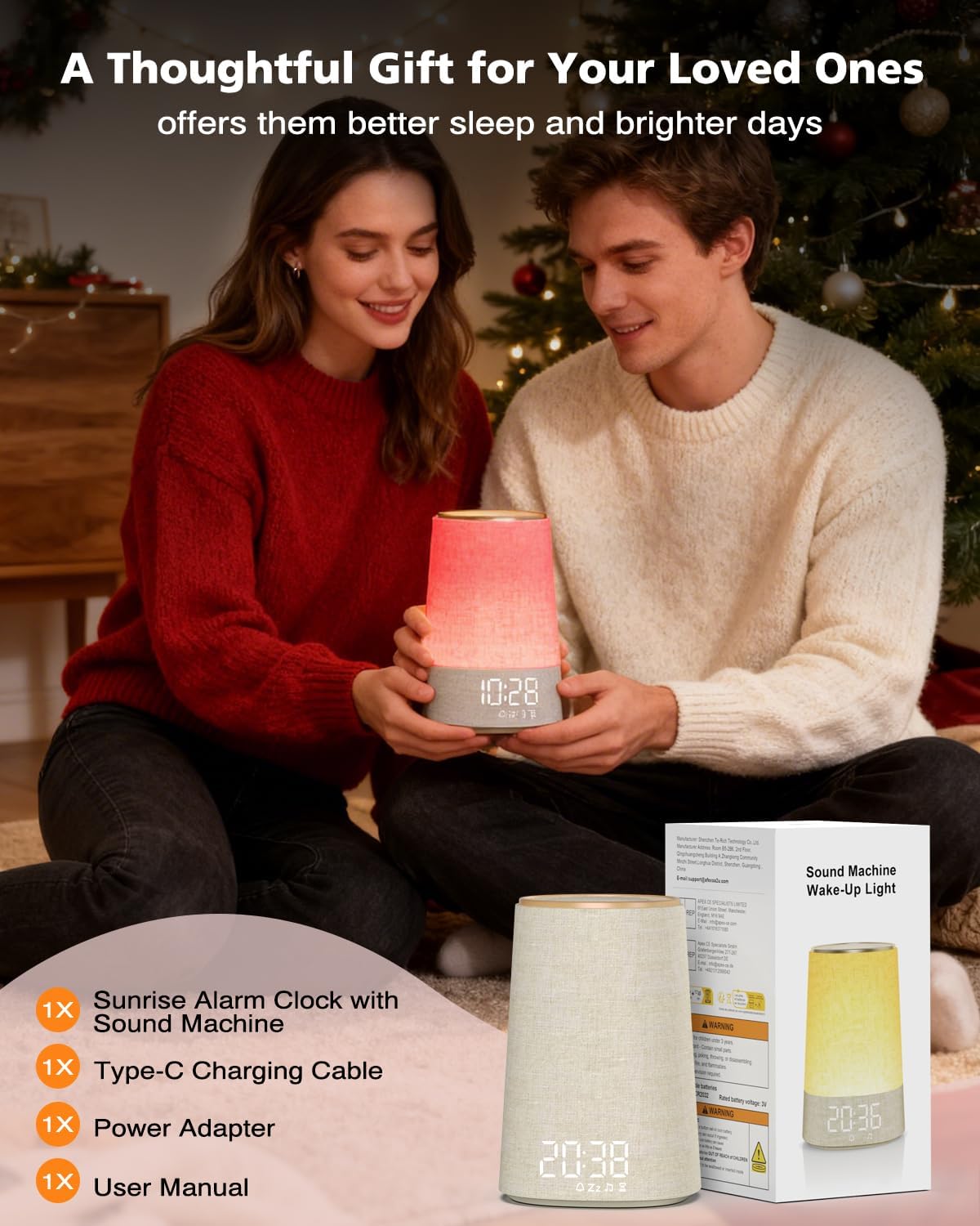 Tageslichtwecker Sonnenaufgang mit 7 sanften Alarmtönen, 30 natürlichen Klängen, 3 Alarmmodi, dimmbarem Display, 10 Helligkeitsstufen, Nachttischlampe, Schlafzimmer, Geschenke für Frauen, Männer, Teenager, Mädchen – Bild 7