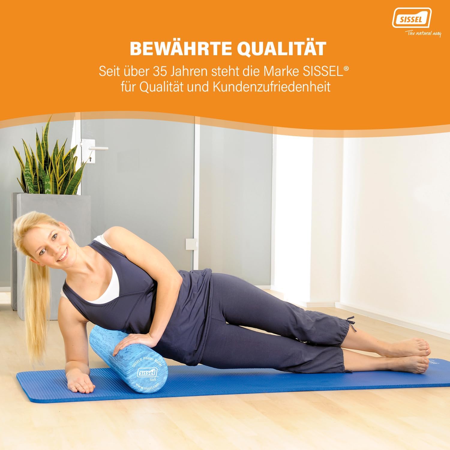 Sissel Pilates Roller Pro Soft Balance Kernstabilitätstraining, Durchmesser 15 cm, Länge 90 cm, Blau – Bild 2