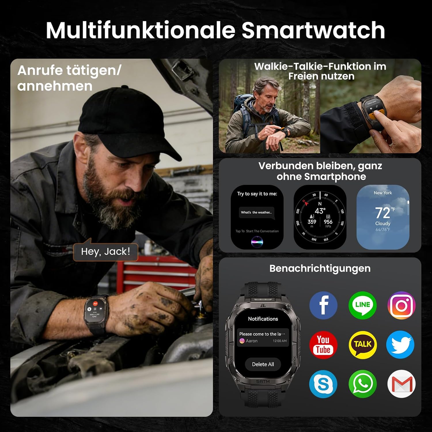 KOSPET Tank M4C Herren-Smartwatch mit LED, 1,96 Zoll AMOLED, Dualband-GPS & Kompass, ultralange Akkulaufzeit, 24/7 Herzfrequenz- & Schlaf-Tracking, 50 m wasserdicht, Bluetooth, Android & iOS (Schwarz) – Bild 9