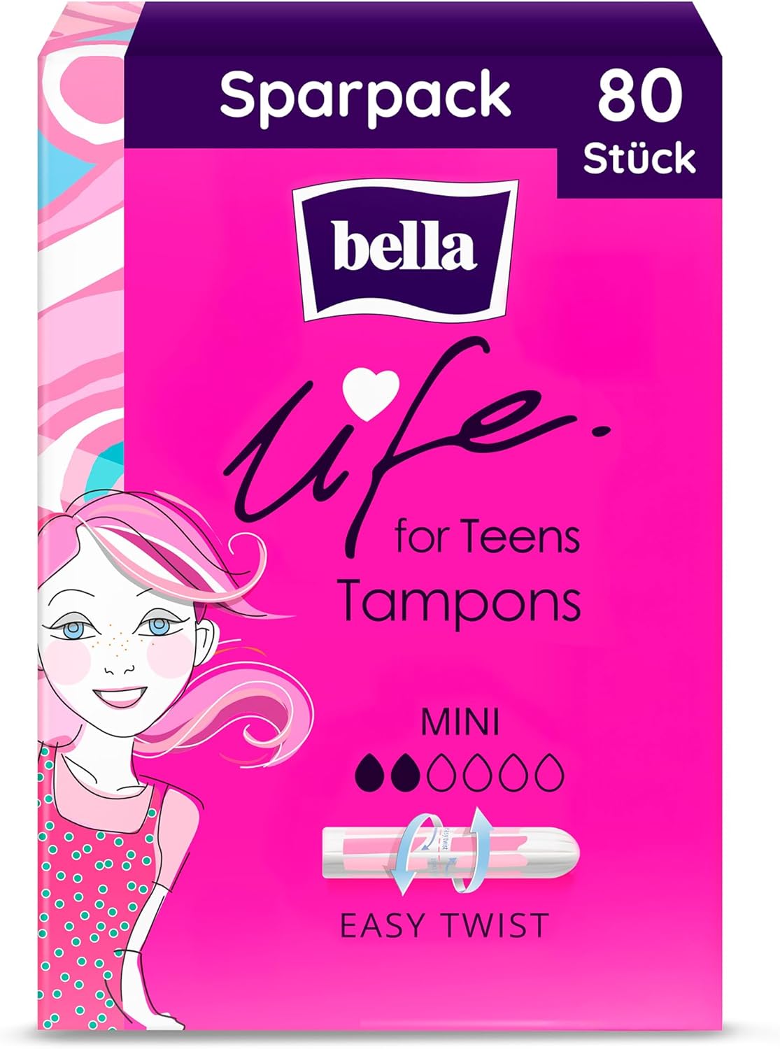 bella For Teens Tampons Mini im 5er Pack (5 x 16 Stück) | Dermatest: Ausgezeichnet | Saugfähige und bequeme Tampons für die erste Periode | Leicht zu öffnen für Jugendliche mit Easy Twist