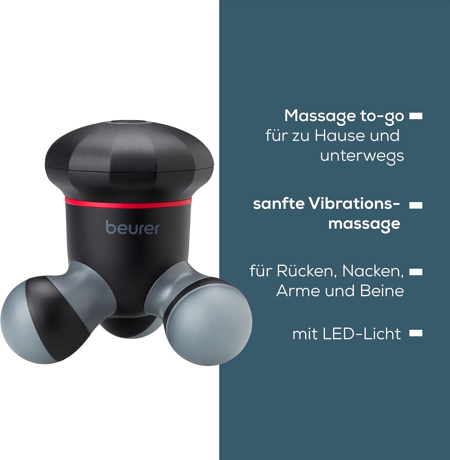 Beurer MG 18 Mini-Handmassagegerät, elektrisch, für sanftes Vibrationsmassagegerät, ideal für Rücken, Nacken, Arme und Beine, mit LED-Licht, tragbar, schwarz – Bild 6