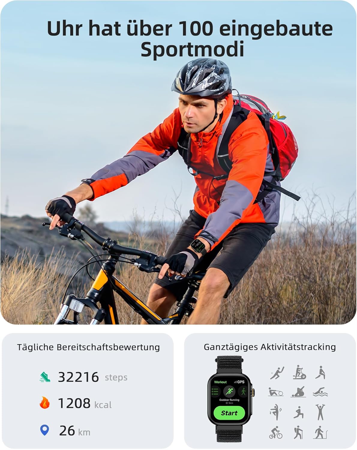 Parsonver Smartwatch Herren Damen mit Telefonfunktion, Fitnessuhr mit GPS, 3 ATM wasserdicht zum Schwimmen, Fitnessuhr mit 100+ Sportmodi, Herzfrequenz, Schlafen, für Android/iOS, Schwarz – Bild 4