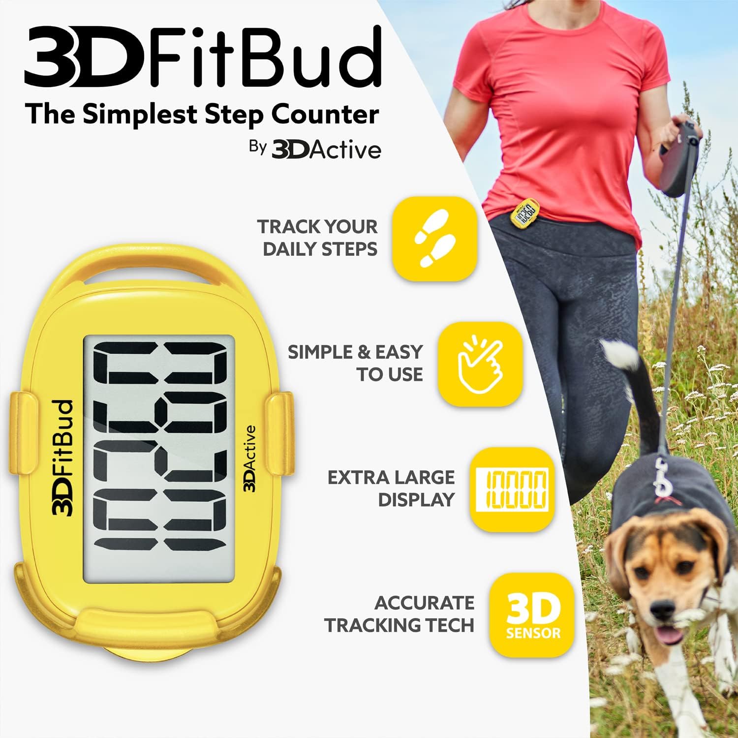 3DFitBud Easy Pedometer Walking 3D-Schrittzähler mit Clip und Trageband A420S – Bild 2